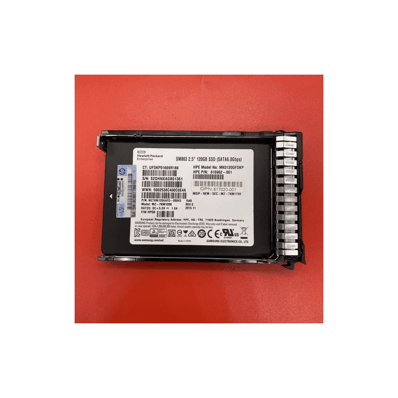 HPe 120G SSD SATA6 MK0120GFDKP 816969-B21 816962-001 817098-001 in 817096 Tray