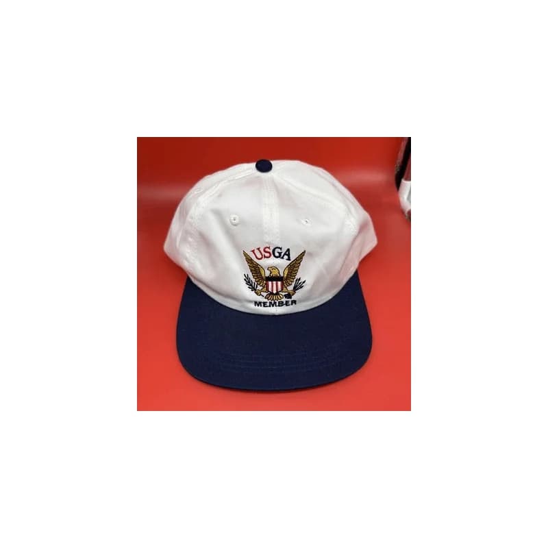 USGA Member SnapBack Hat White Navy Gold USA Golf USA Vintage 80s Snap-Back Men