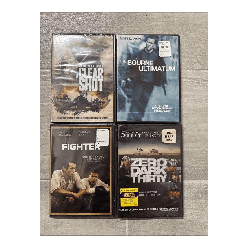 Lot Of 4 DVD A Clear Shot Bourne Ultimatum Fighter Zero Dark Thirty NEW Sealed