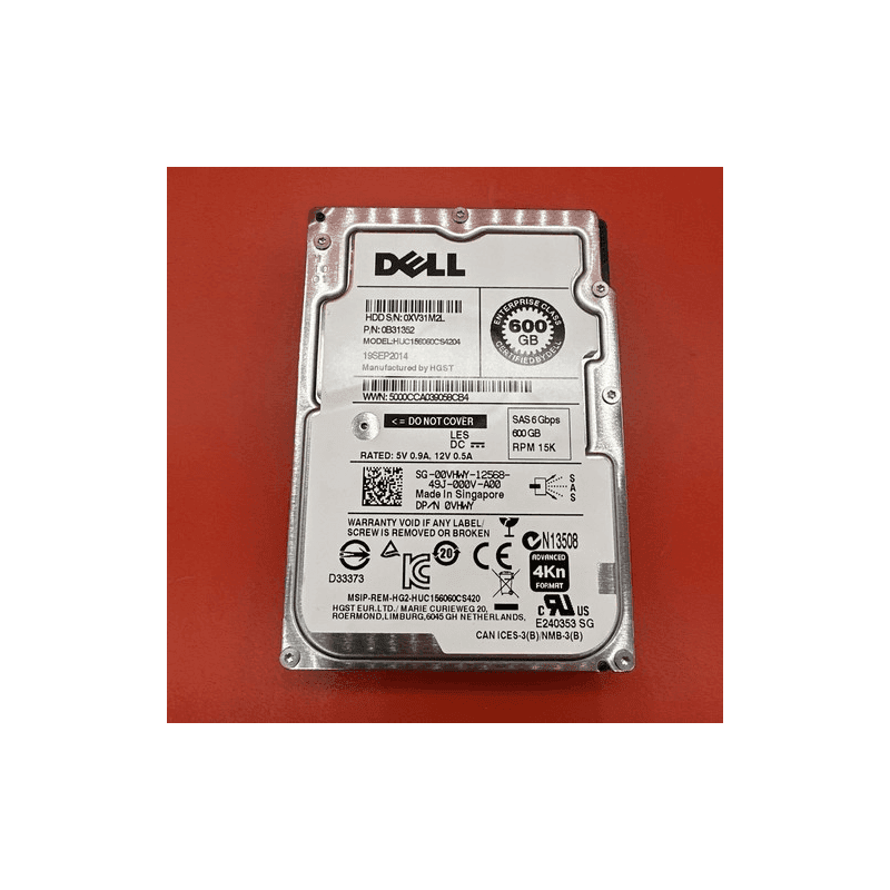 Dell 00VHWY 0VHWY 600GB 15K SAS 2.5â Hard Drive HUC156060CS4204 Silver 0B31352