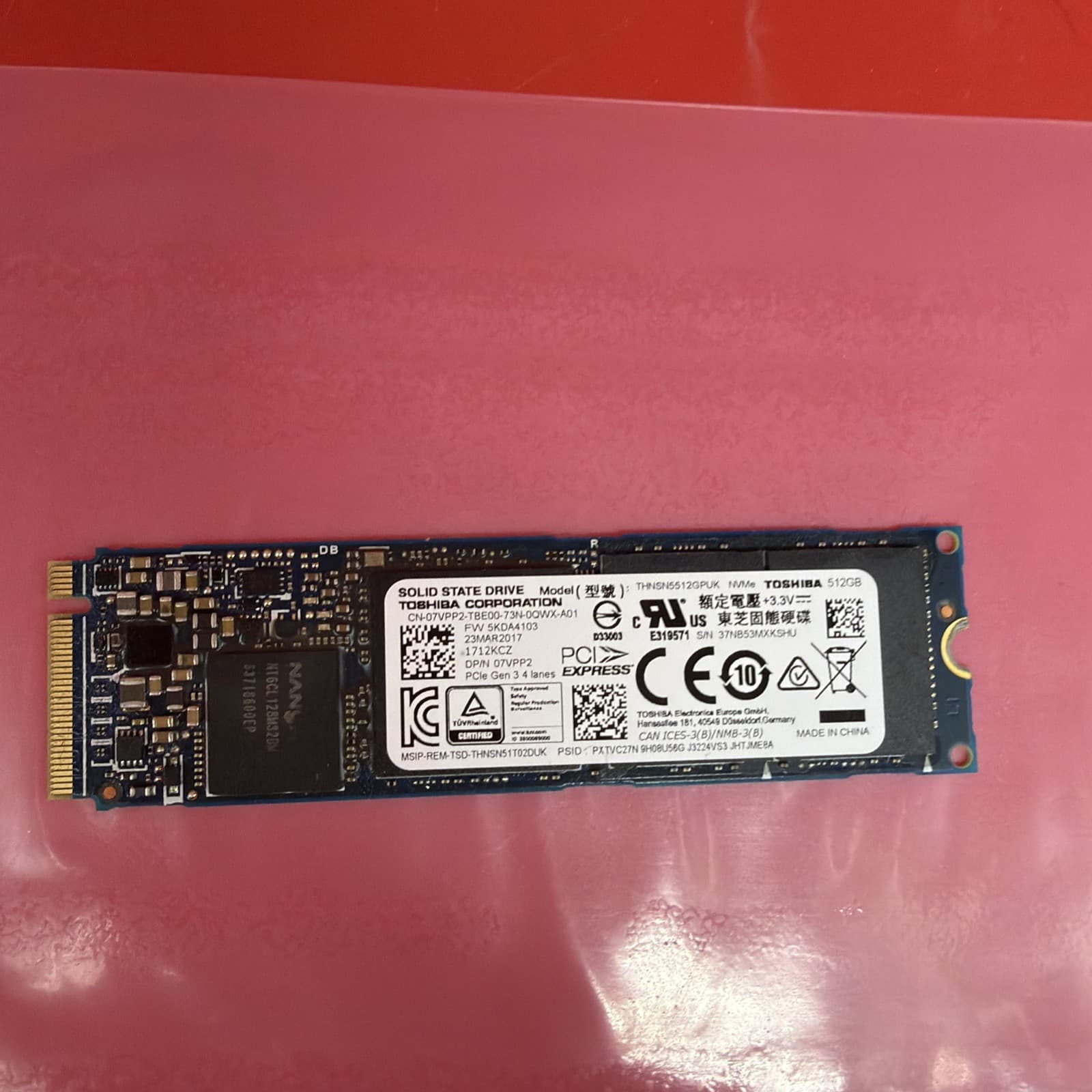 Toshiba M.2 2280 PCIe NVMe Internal SSD - 512GB (THNSN5512GPUK) - 81% Health