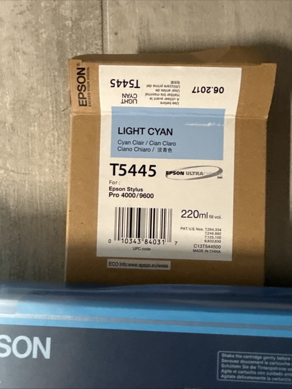 Genuine Epson T5445 Light Cyan Ink Stylus Pro 4000 9600 220ml Factory Seal - Image 2