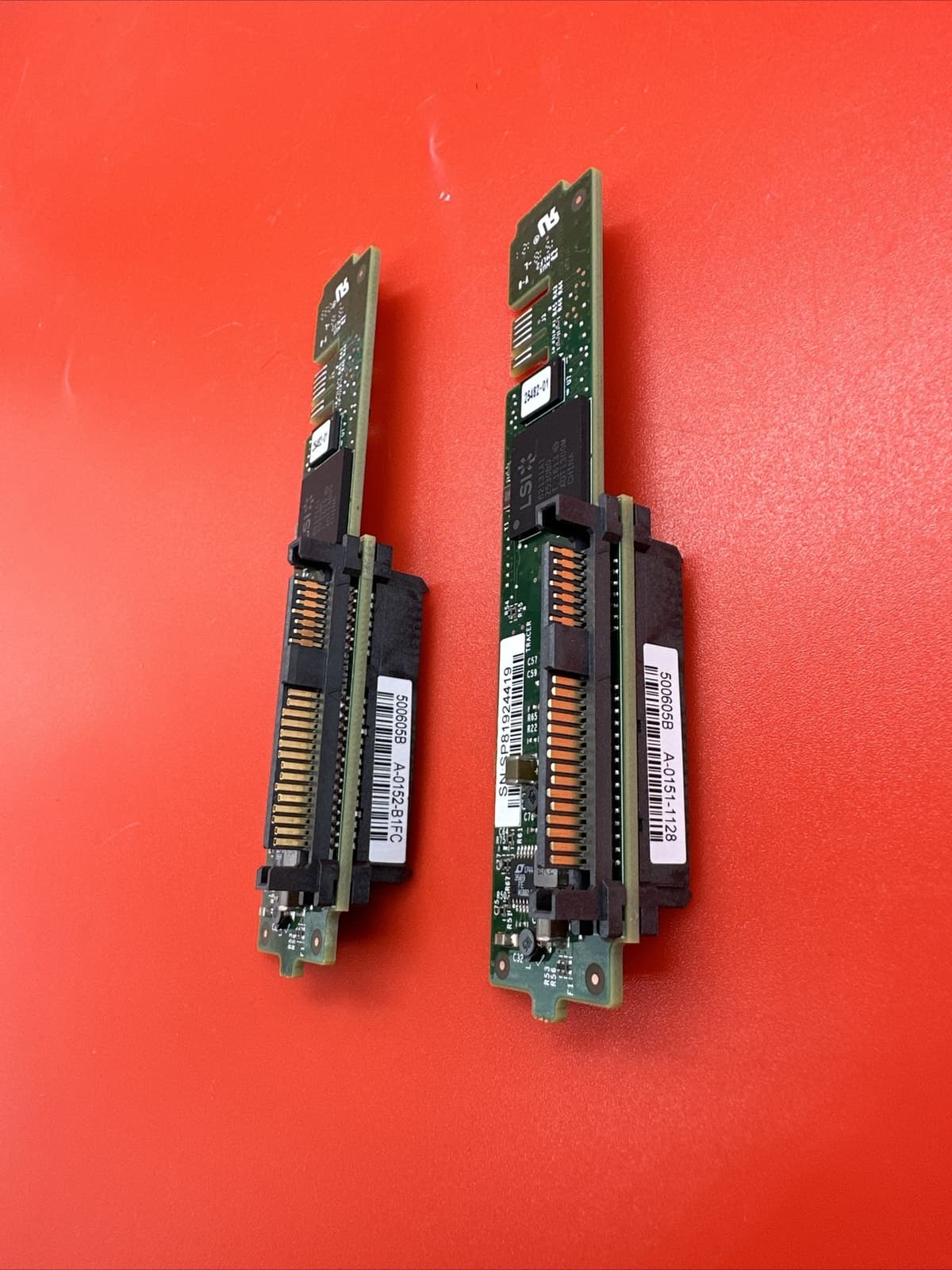 Lot of 2 NetApp L3-25232-04B L3-25232 500605B SATA To SAS Interposer LSI Green - Image 4