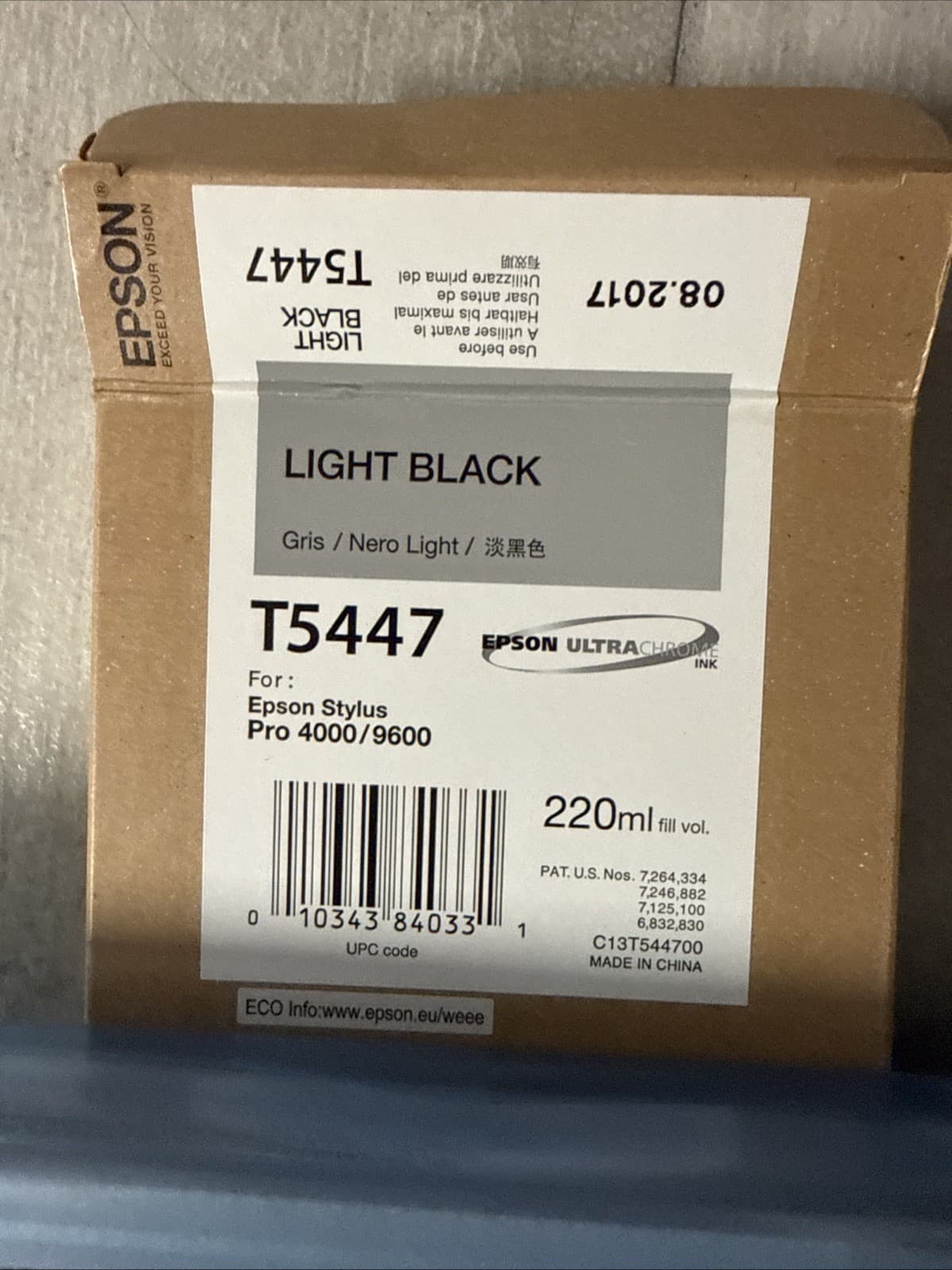 New Sealed Epson T5447 Light Black Ink Cartridge For Stylus Pro 4000 9600 220ml - Image 2