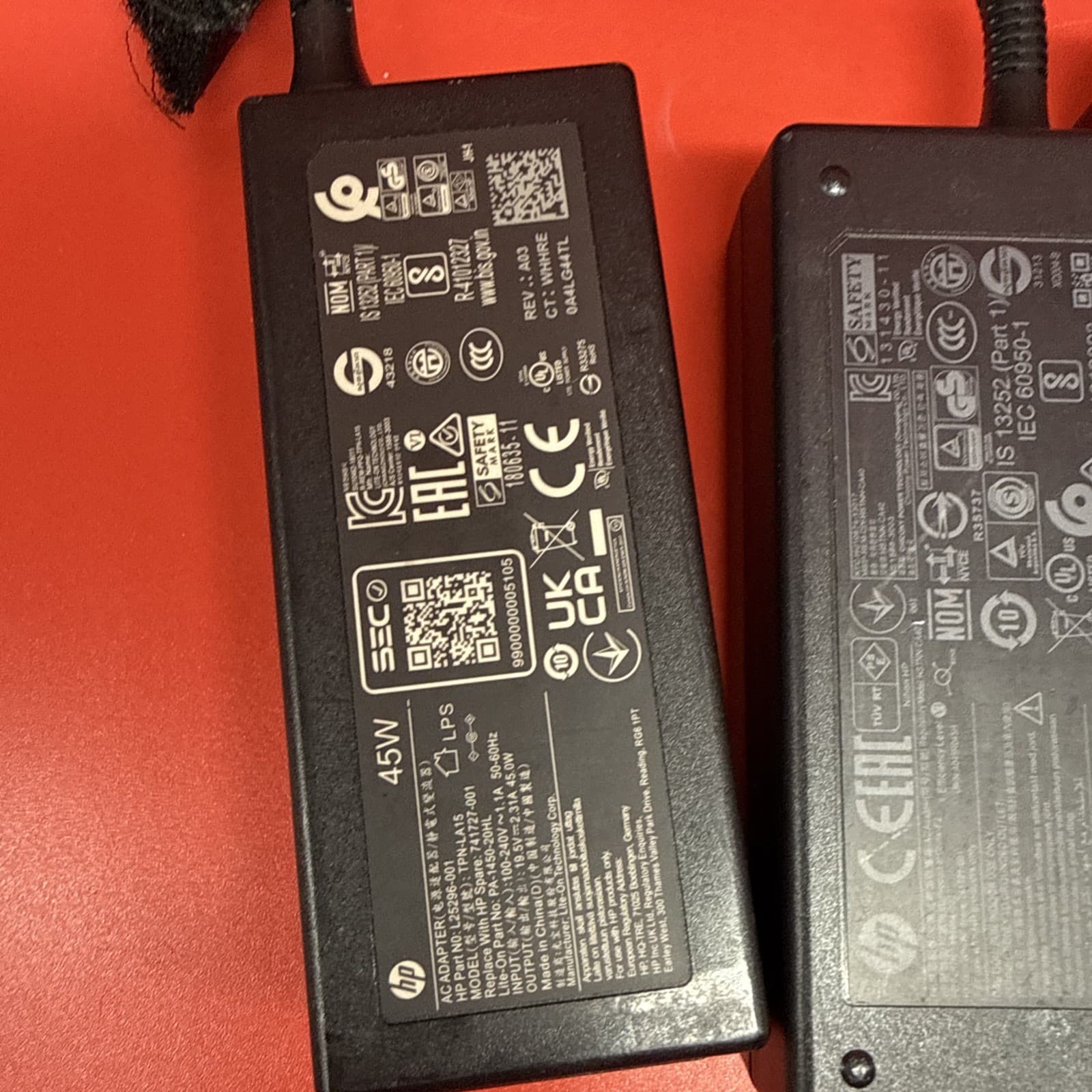 Lot Of 5 HP 45w AC Adapter 741727-001  AC/Standard Black For HP L25296-002 - Image 2