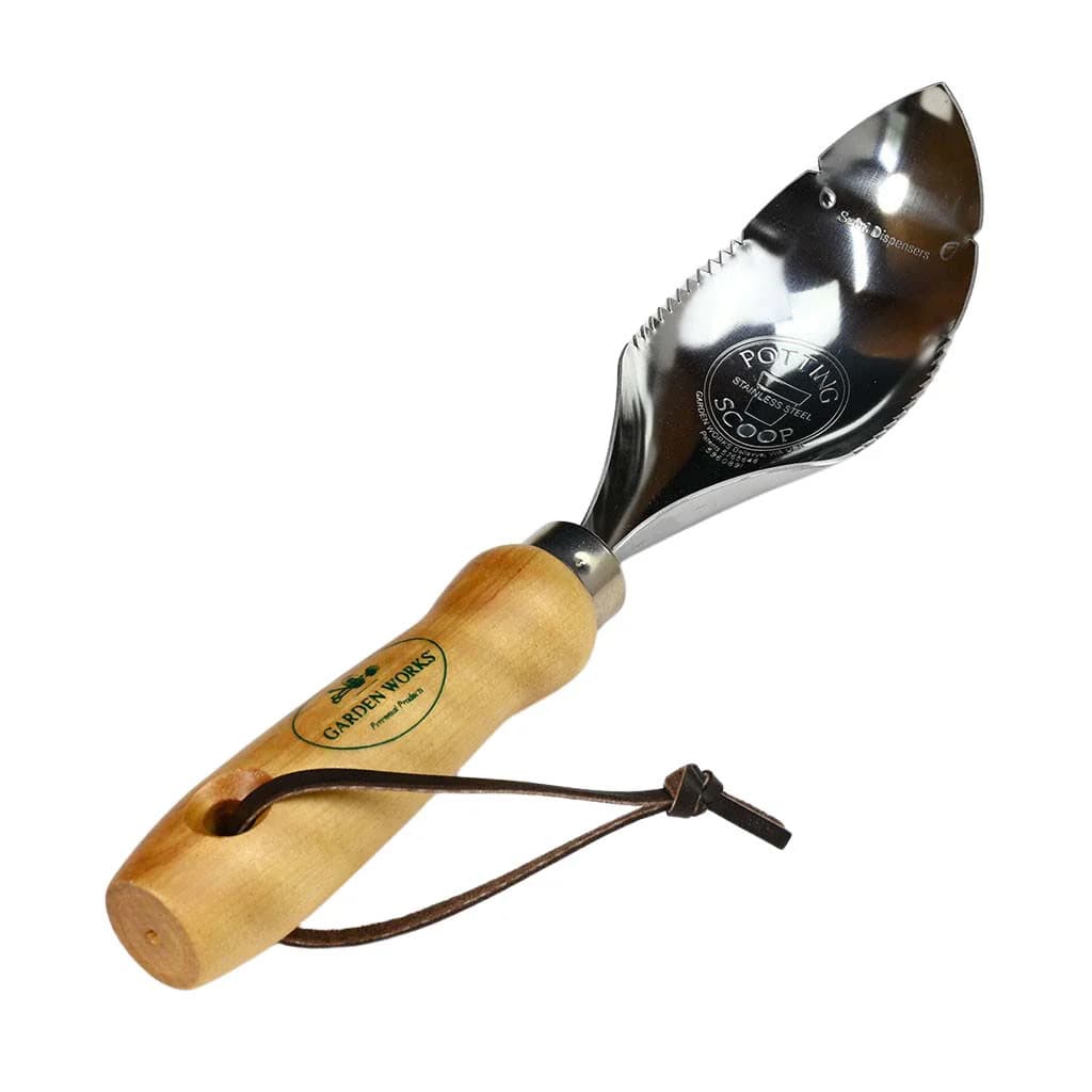 Garden Works Potting Scoop Garden Trowel Stainless Steel Wood Handle NEW