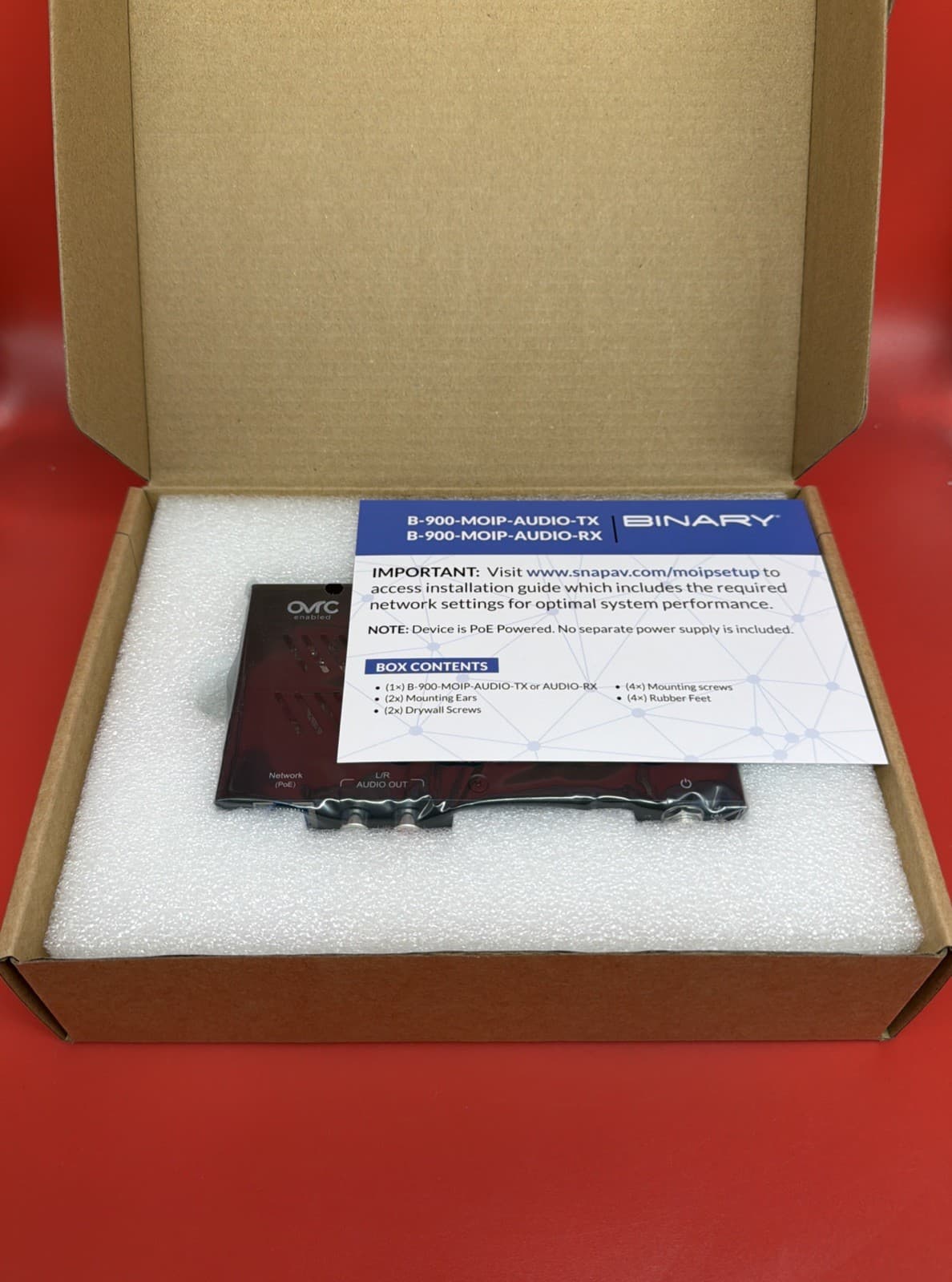 Binary B-900-MOIP-AUDIO-RX MoIP Audio Receiver Media Over IP Black Wired RCA - Image 2