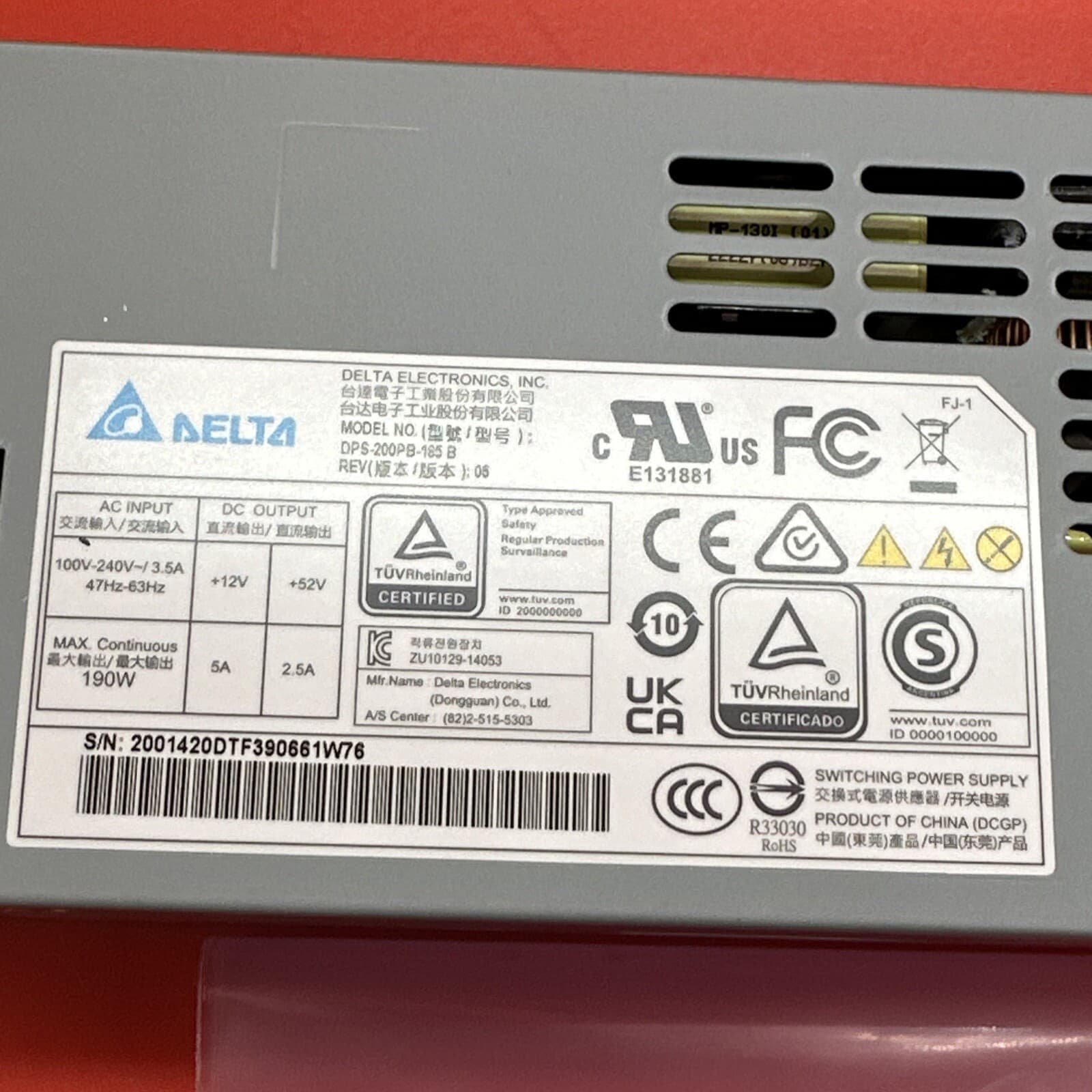 Delta DSP-200PB-185 B 190w Power Supply  Delta Power Aluminum Gray DPS-200PB-185 - Image 2