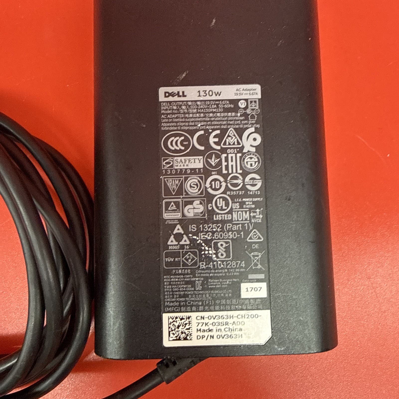 Dell V363H 0V363H 130w AC Adapter 4.5mm Barrel Tip 19.5v 6.67a HA130PM130 Black - Image 7