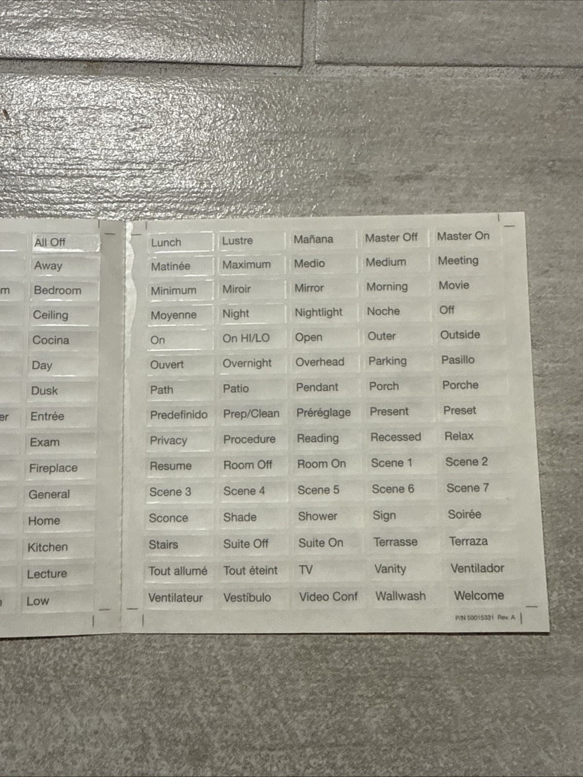 Lutron 50015331 Rev A See Touch Engraving / Stickers For Keypad - Image 4