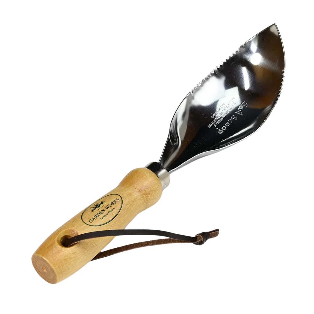 Garden Works Soil Scoop Garden Trowel Stainless Steel Wood Handle Planting NEW
