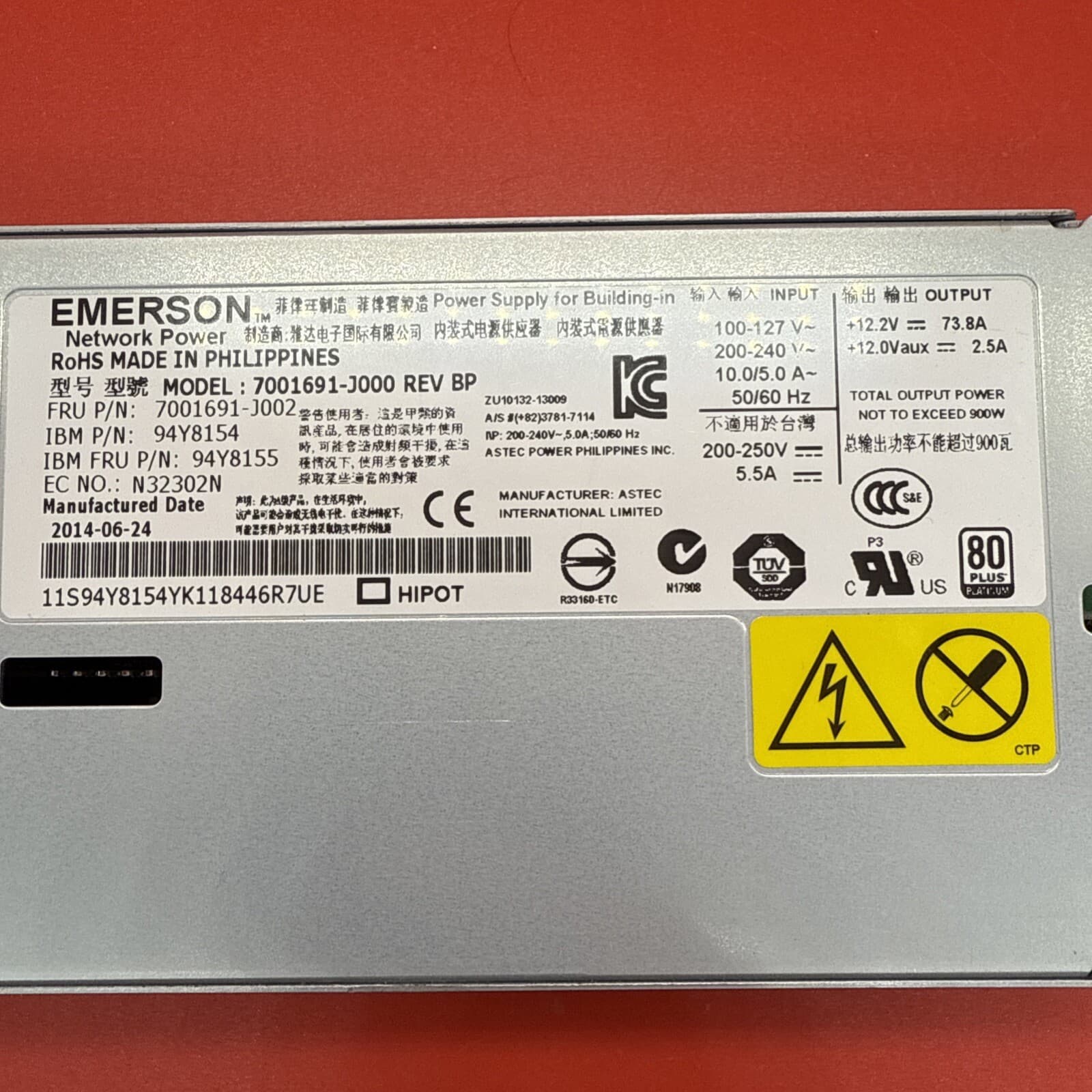 IBM 94Y8154 94Y8155 N32302N 7001691-J000 Rev BP 900w Power Supply For IBM Rack - Image 2