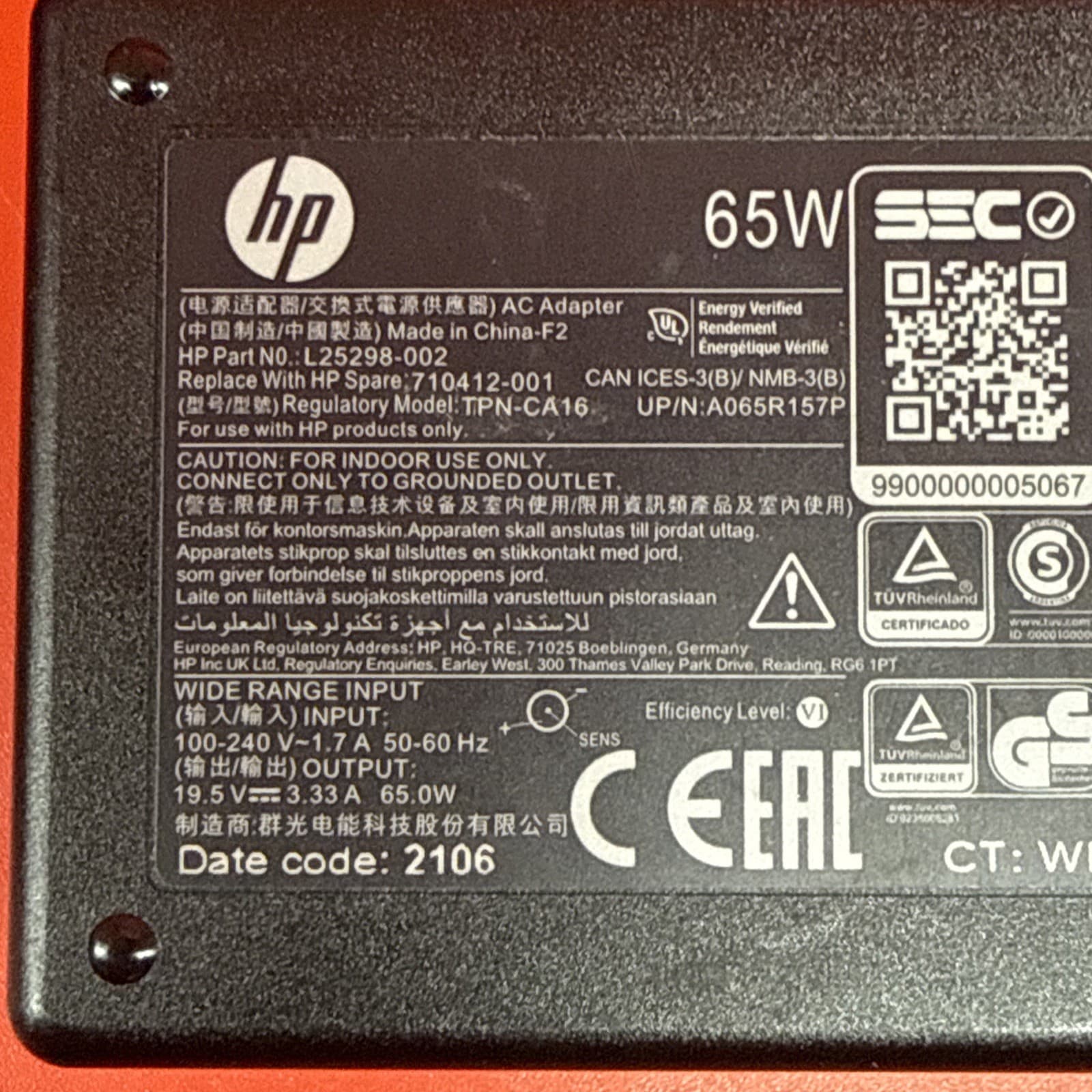 HP L25298-002 710412-001 65w AC Adapter AC/Standard For HP 19.5 V 3.3 A - Image 4
