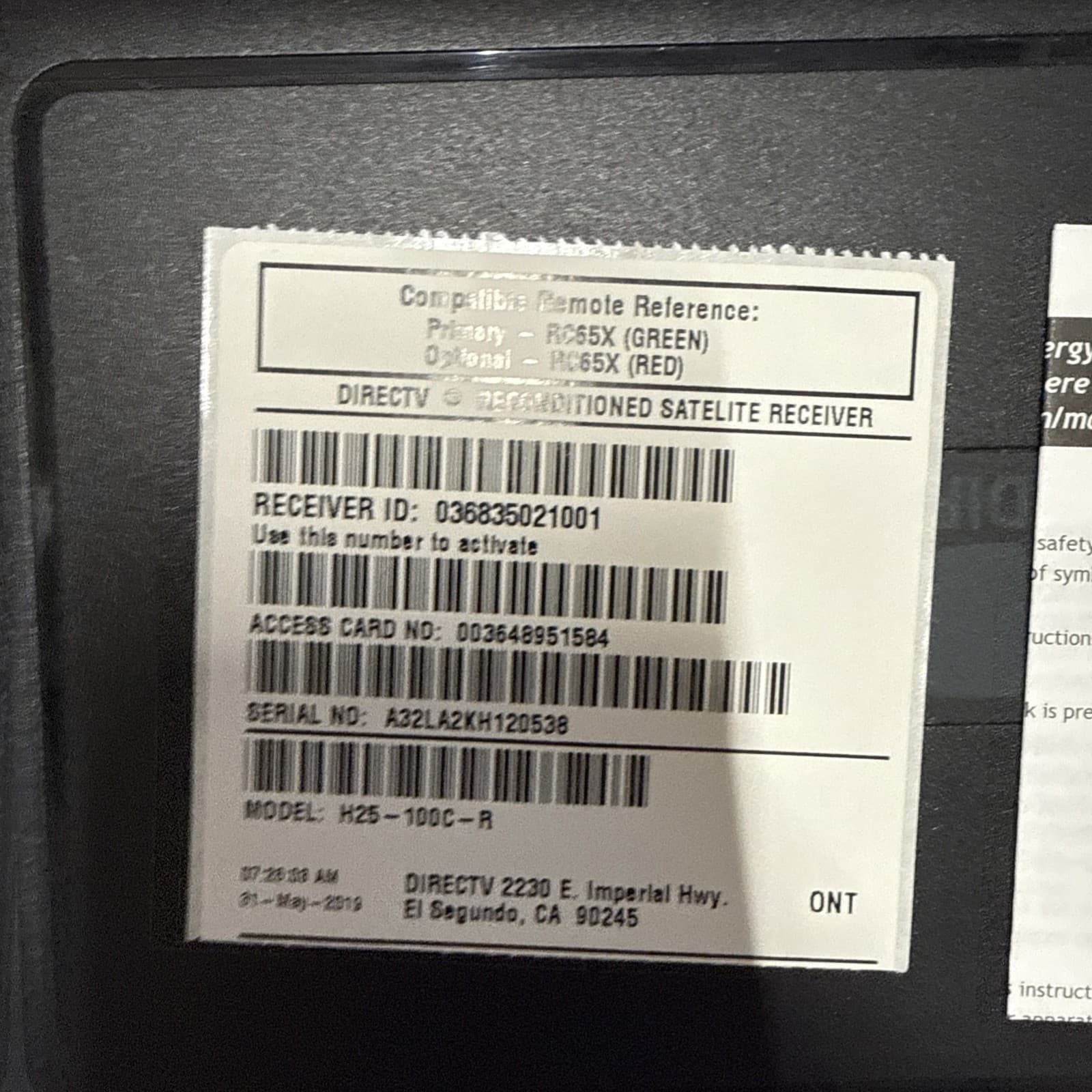 DIRECTV H25-100 HD Digital Satellite Receiver Black H25100 Portable HDMI Port - Image 6