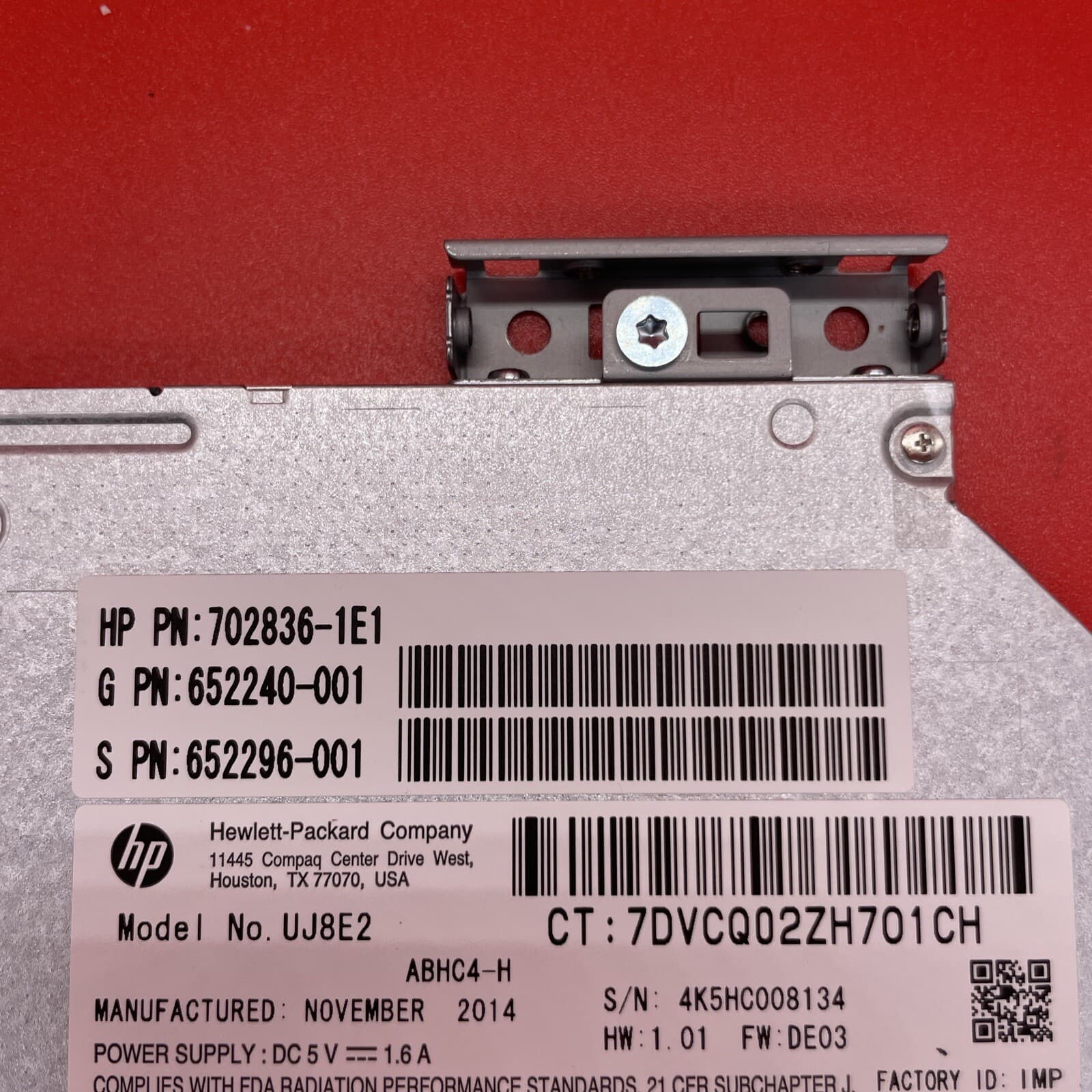 HP DVD-ROM Jackblack 652296-001 - No Cables - Includes Install Screw UJ8E2 - Image 2