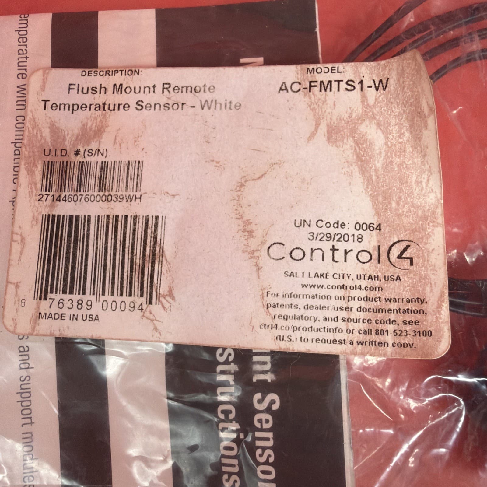 Control4 AC-FMTS1-W Flush Mount Temperature Sensor White - Image 2