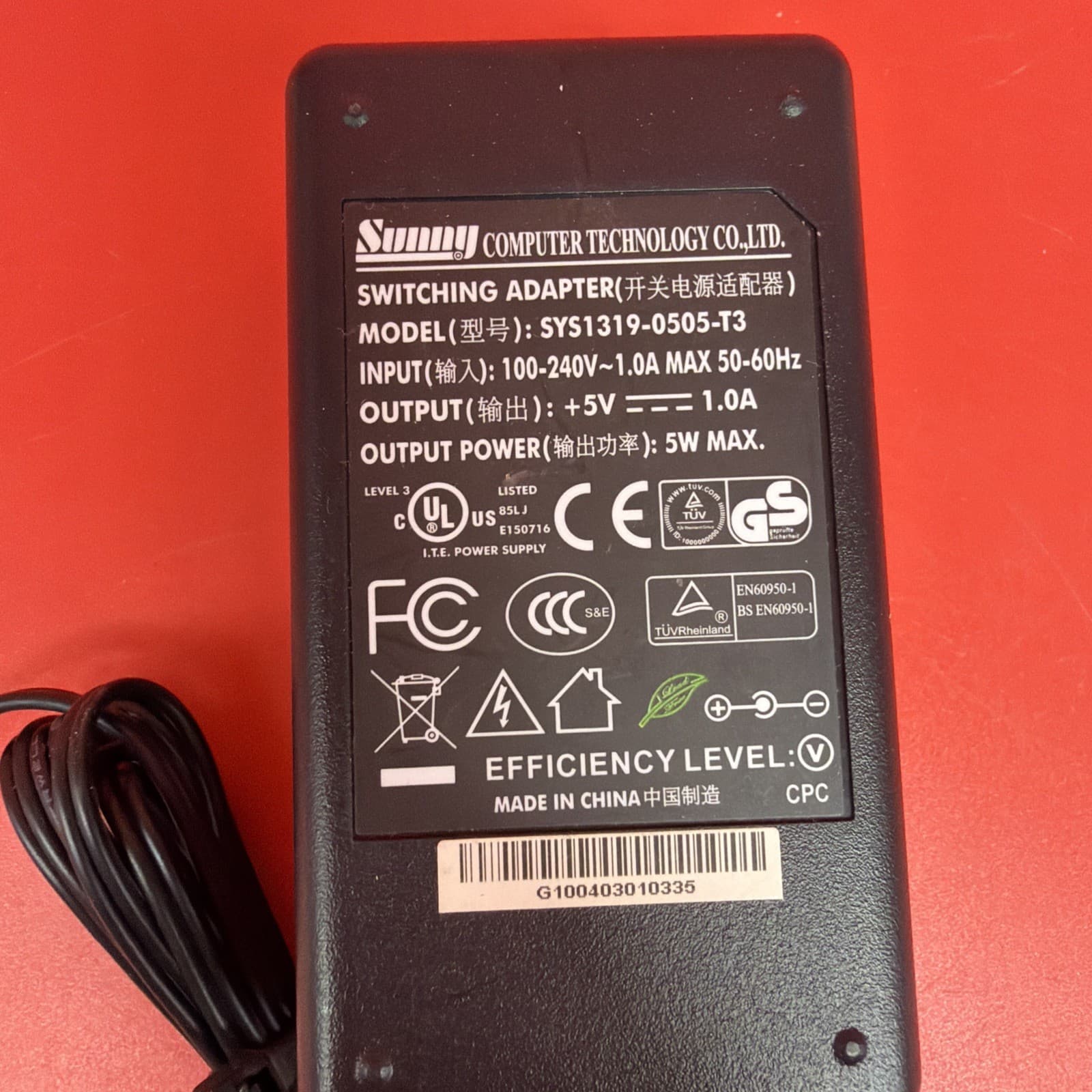 Sunny Computer Technology SYS1319-0505-T3 5w Power Supply - Image 2