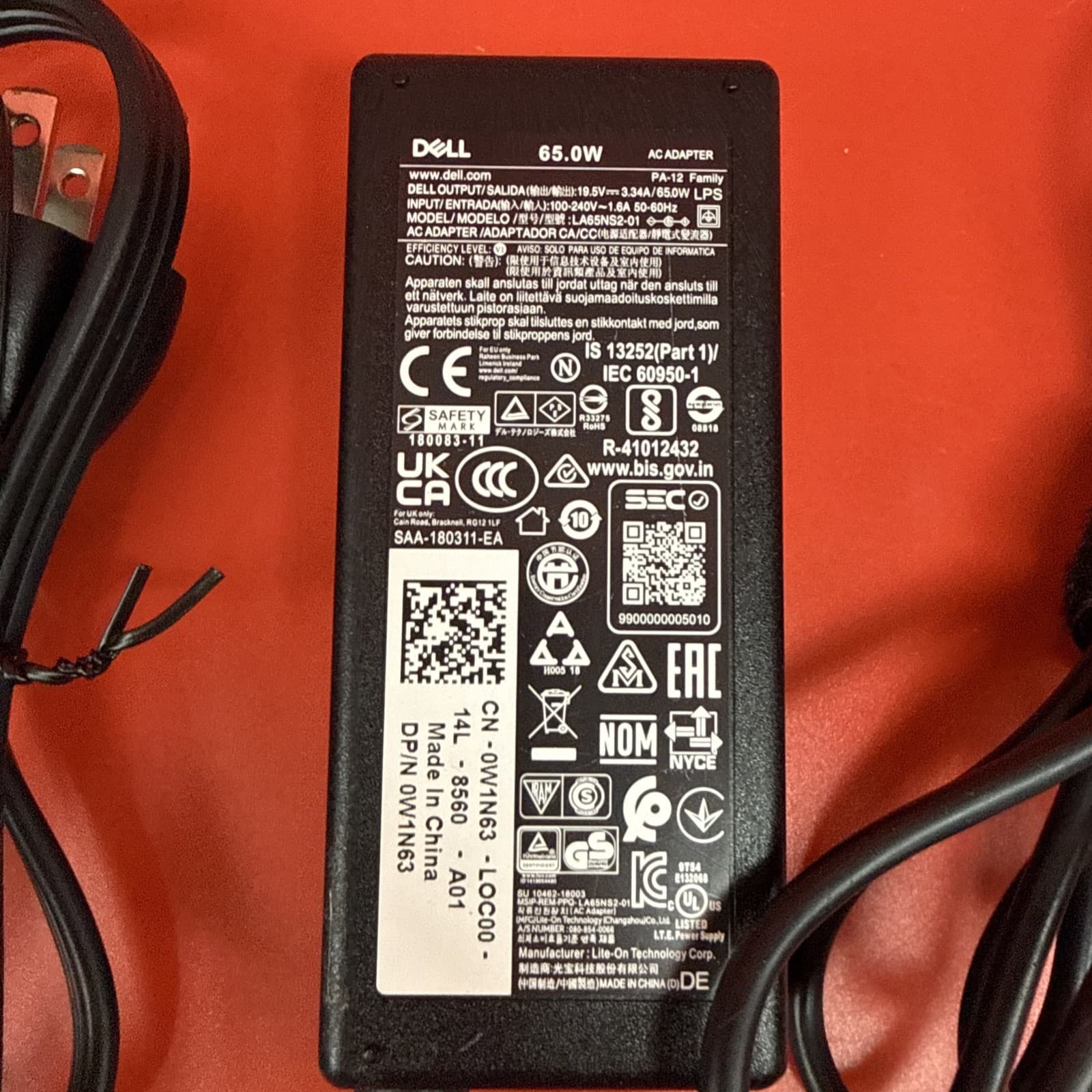 Dell W1N63 0W1N63 65w AC Adapter PA-12 LA65NS2-01 4.5mm AC/Standard Black 19.5 V - Image 2