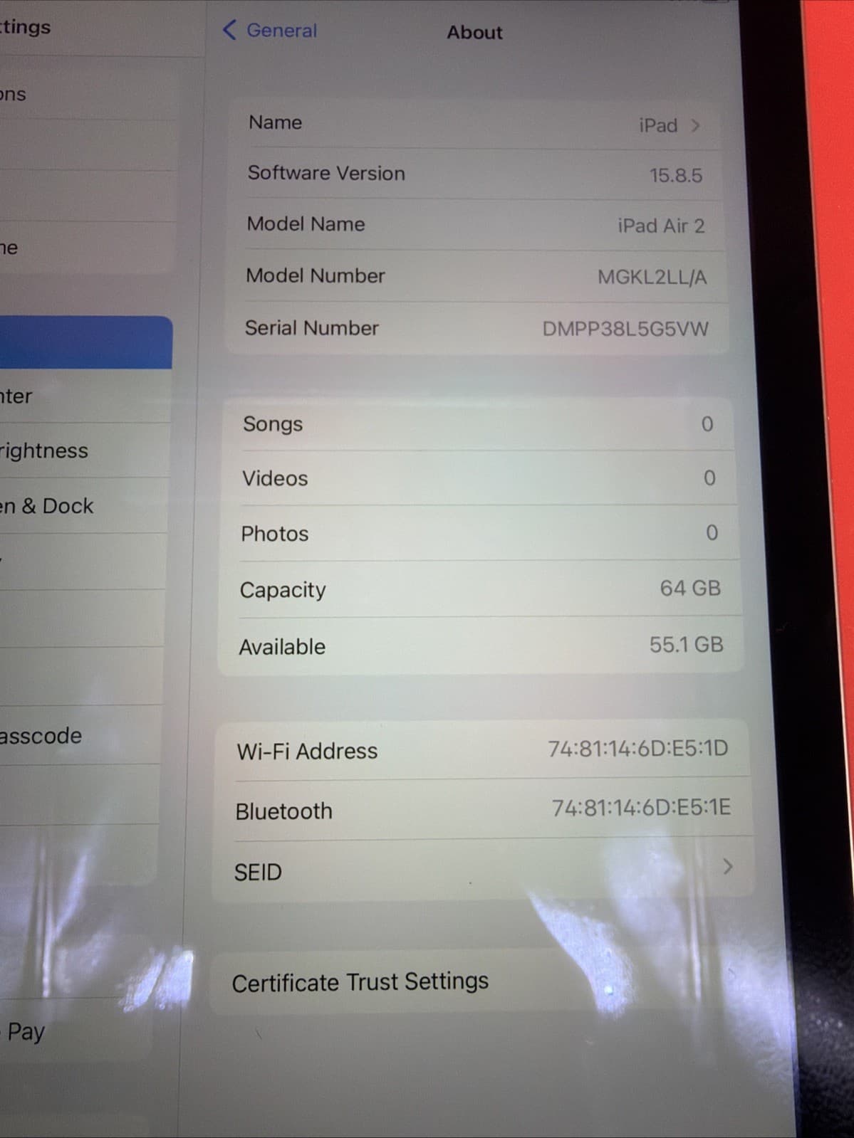 Apple iPad Air 2 64Gb A1566 MGKL2LL/A Excellent Condition Tested - Image 3