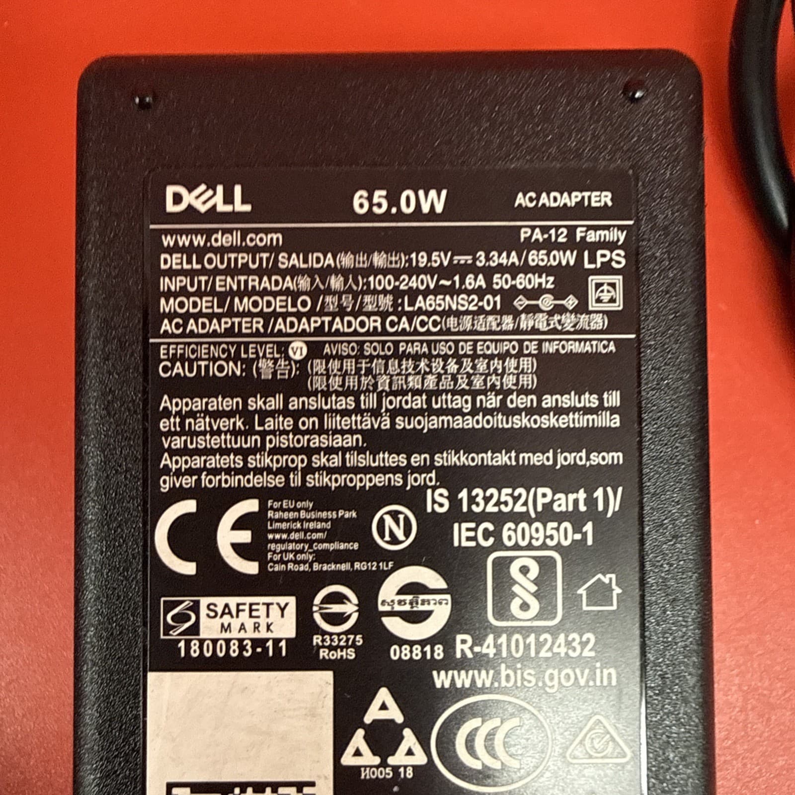 Dell MGJN9 0MGJN9 65w AC Adapter PA-12 LA65NS2-01 AC/Standard Black For Dell - Image 3