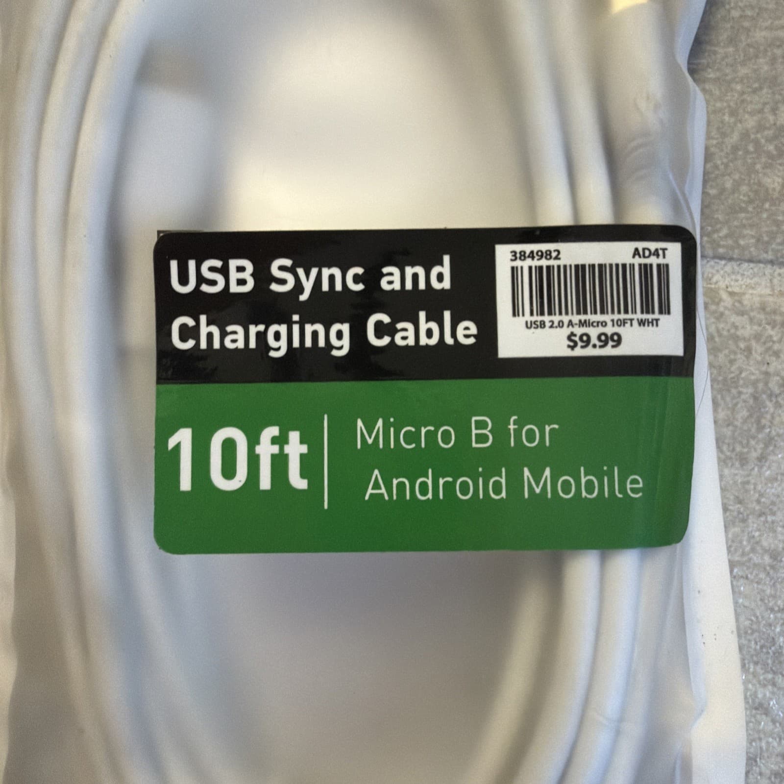 Inland USB 2.0 A-Micro 10ft White Sync And Charge Cable - Image 2