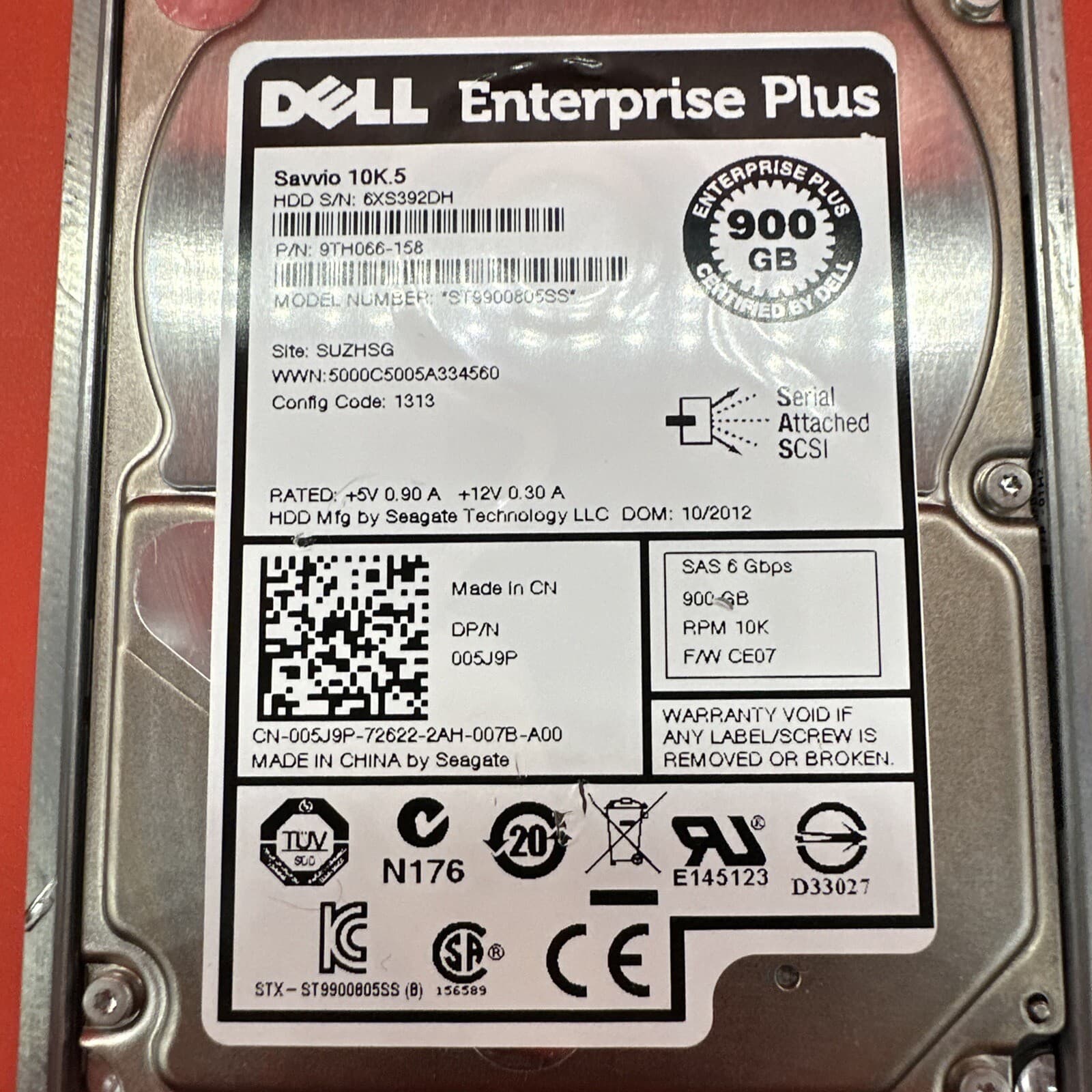 Dell Compellent 05J9P 005J9P 900G SAS 6Gbps 10K 2.5 In Tray ST9900805SS Silver - Image 2