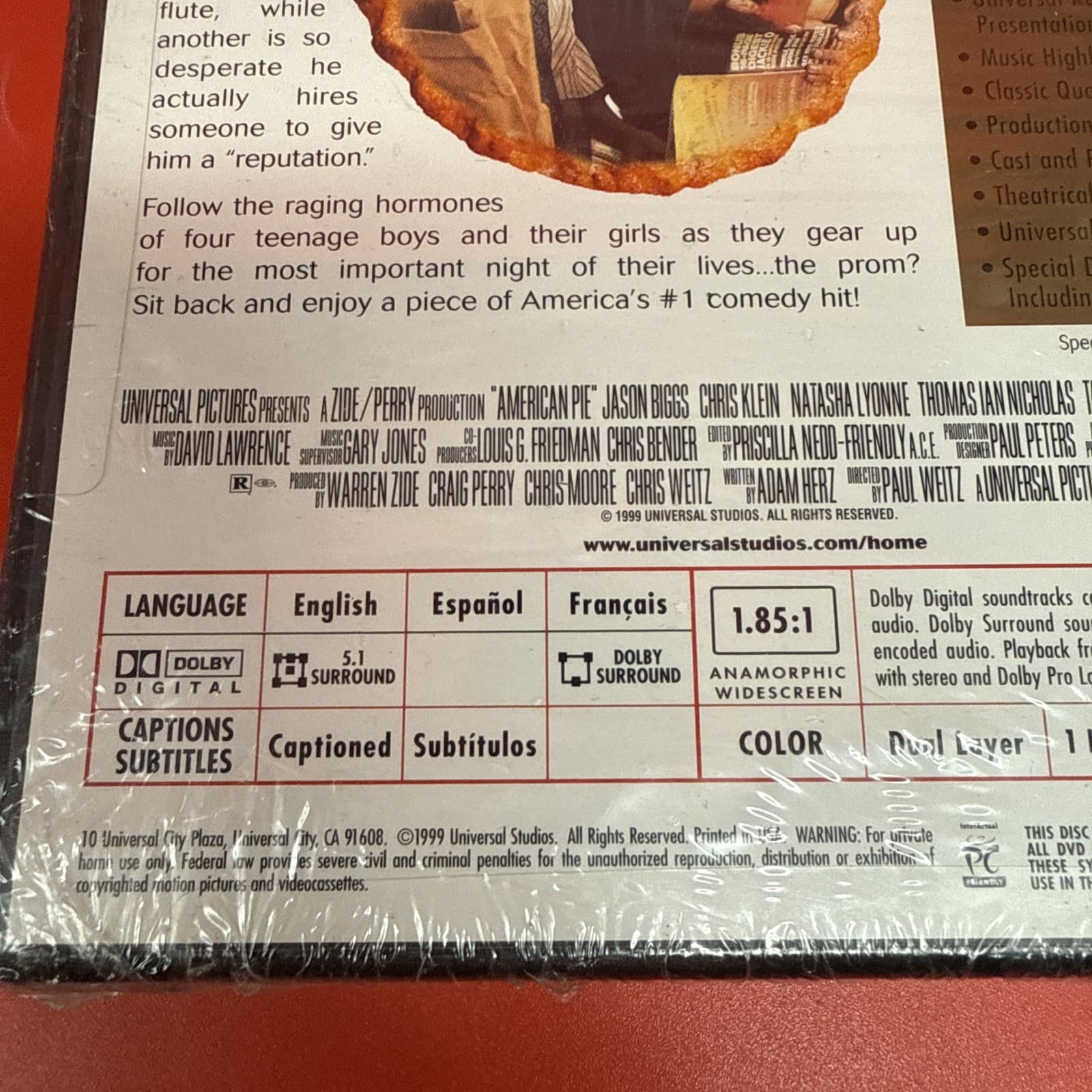 American Pie (DVD, 1999, R-Rated Version Collectors Edition Widescreen) - New - Image 5