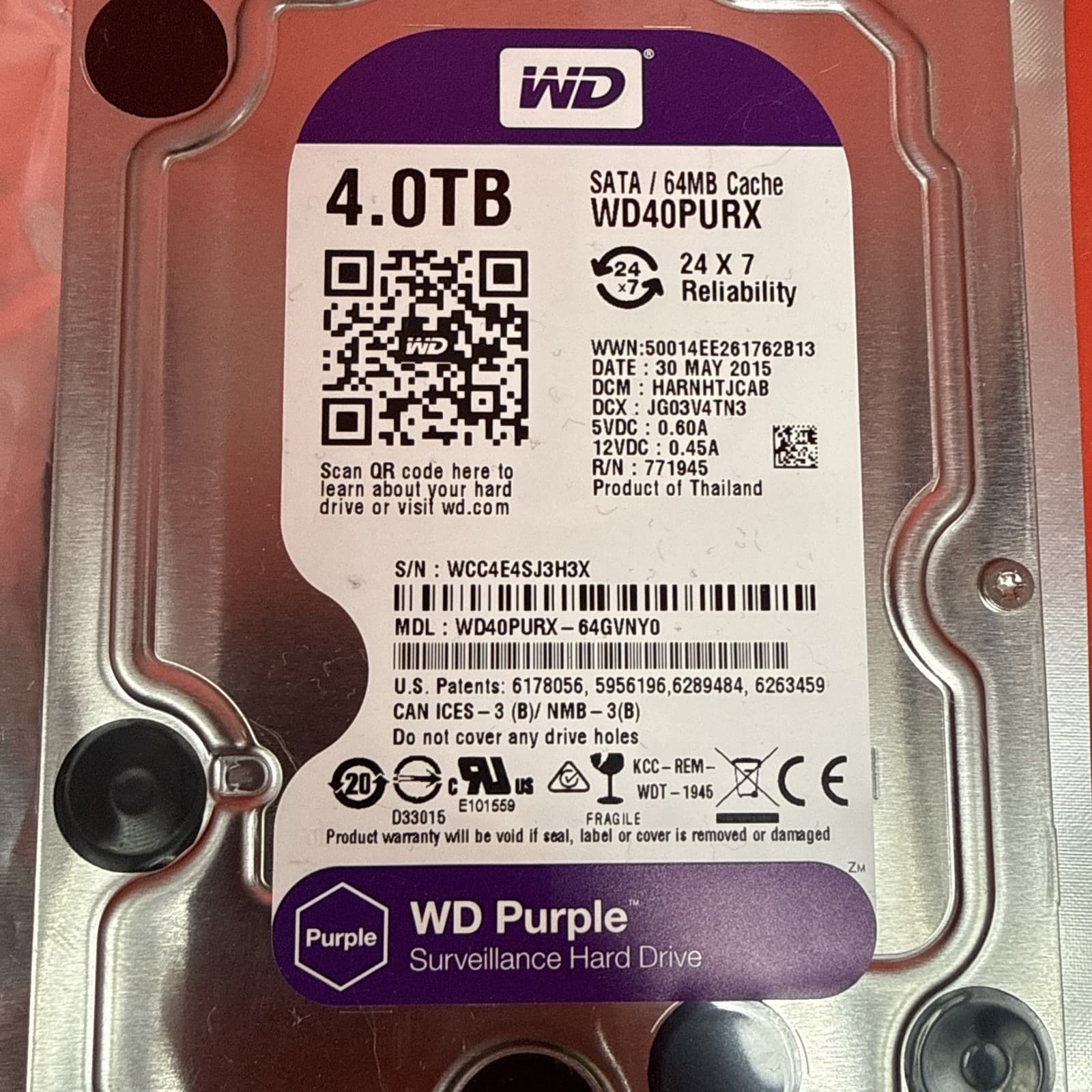 Western Digital Purple 4TB,Internal,5400 RPM,3.5 inch (WD40PURX) Hard Drive HDD - Image 2