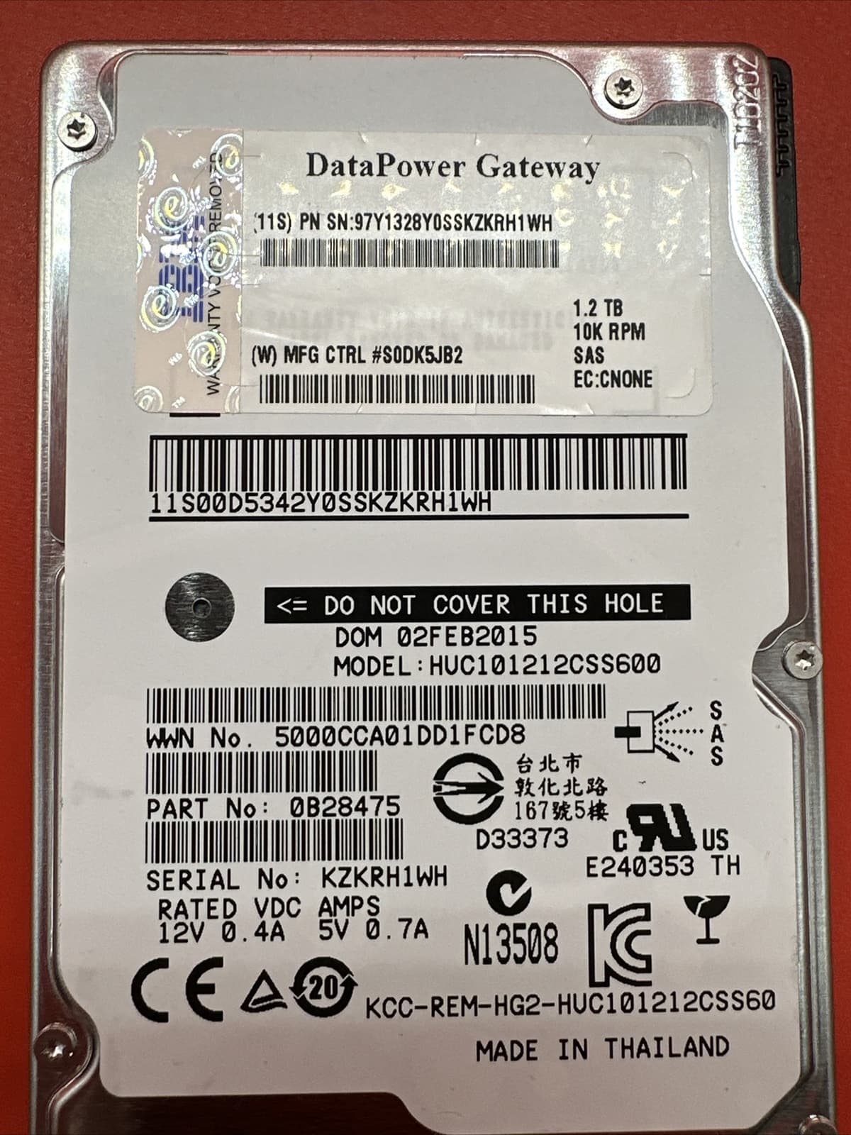 IBM 97Y1328 1.2TB 10K SAS 2.5 Hard Drive HUC101212CSS600 0B28475 - 100% Health - Image 2