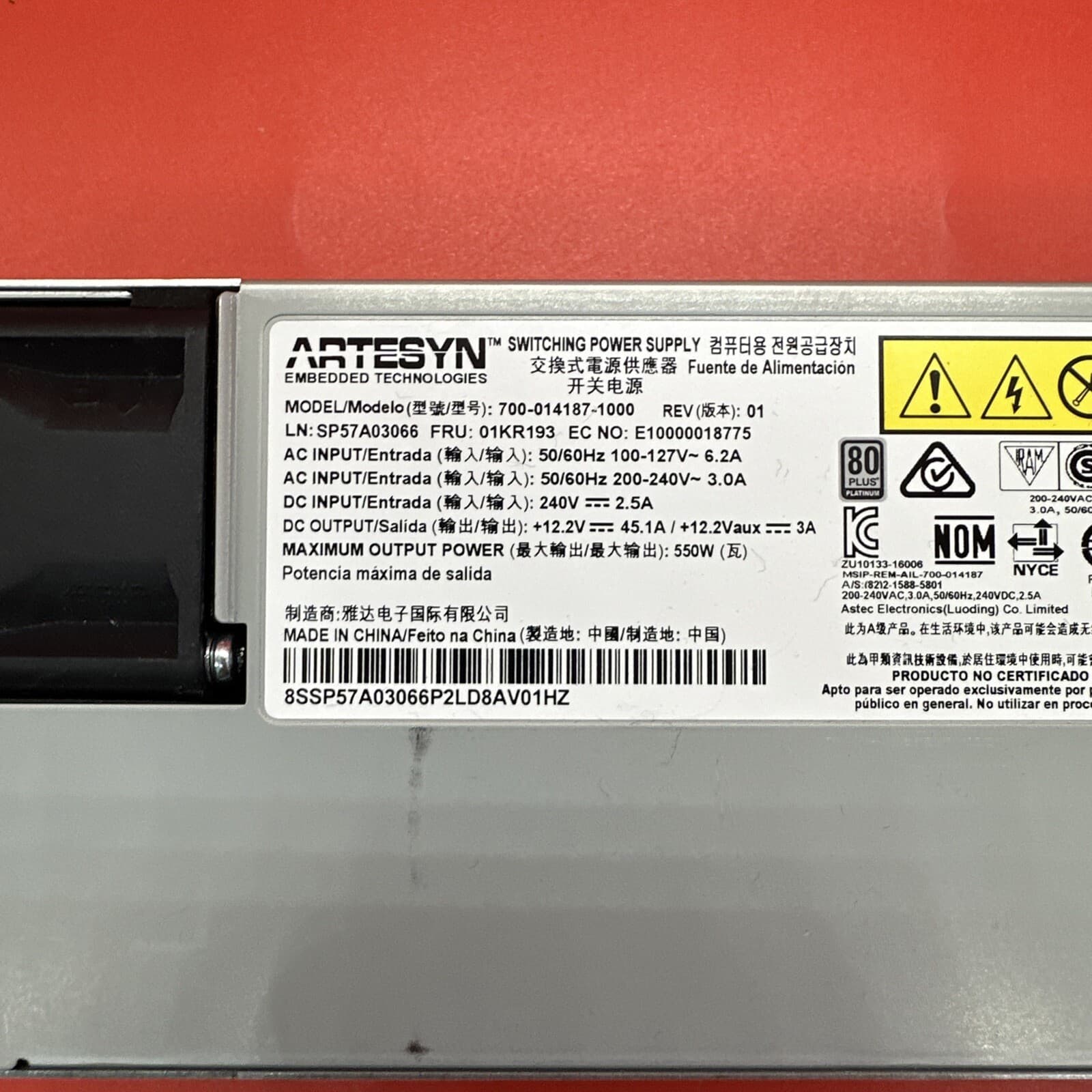 Lenovo 01KR193 700-014187-1000 550w Server Power Supply  For IBM 550 W - Image 2