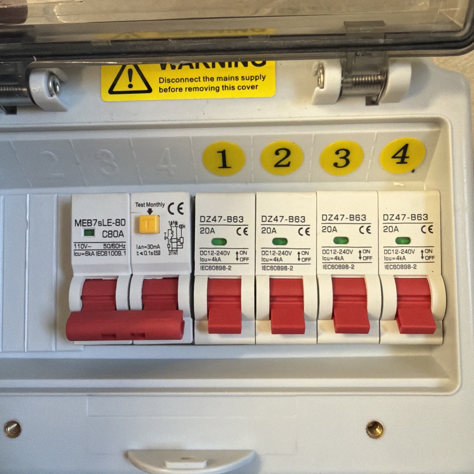 IEC60309 DIN VDE 0623 MEB7sLE-80 4 X DZ47-B63 4 Outlet Breaker - Image 2