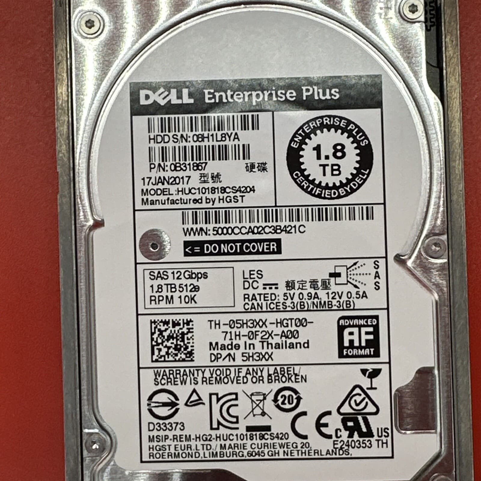Dell 1.8TB 10K SAS 12 Gbps 512e 2.5" Hard Drive 5H3XX 05H3XX In Tray Silver - Image 2