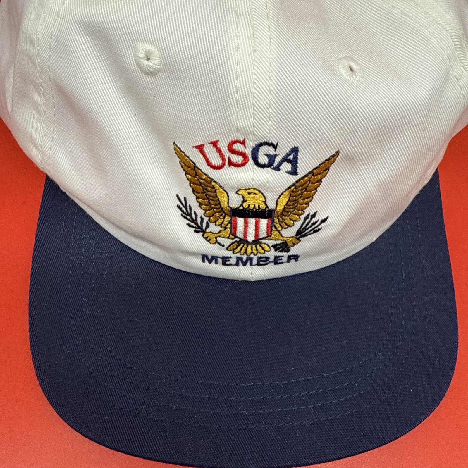 USGA Member SnapBack Hat White Navy Gold USA Golf USA Vintage 80s Snap-Back Men - Image 2