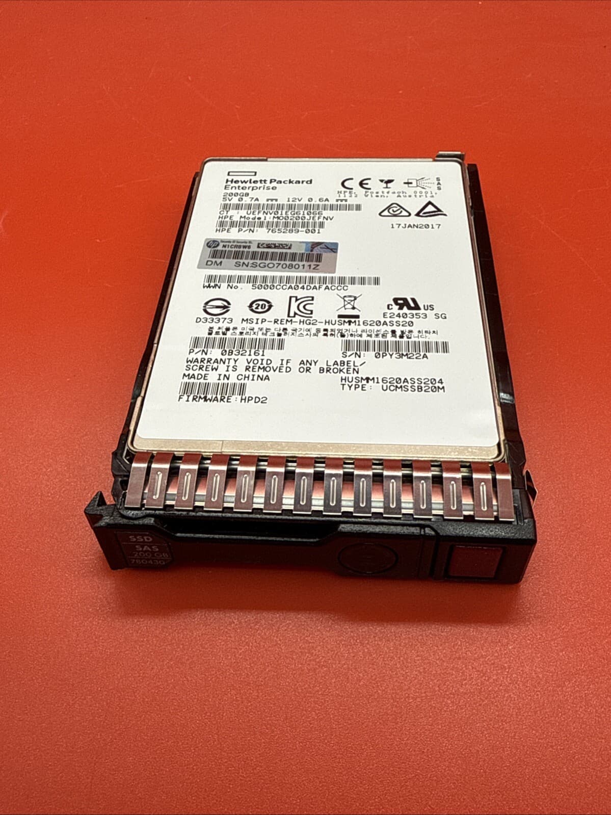 HP 200GB SAS12 2.5" SSD 779164-B21 780430-001 MO0200JEFNV in HPe Tray White - Image 3
