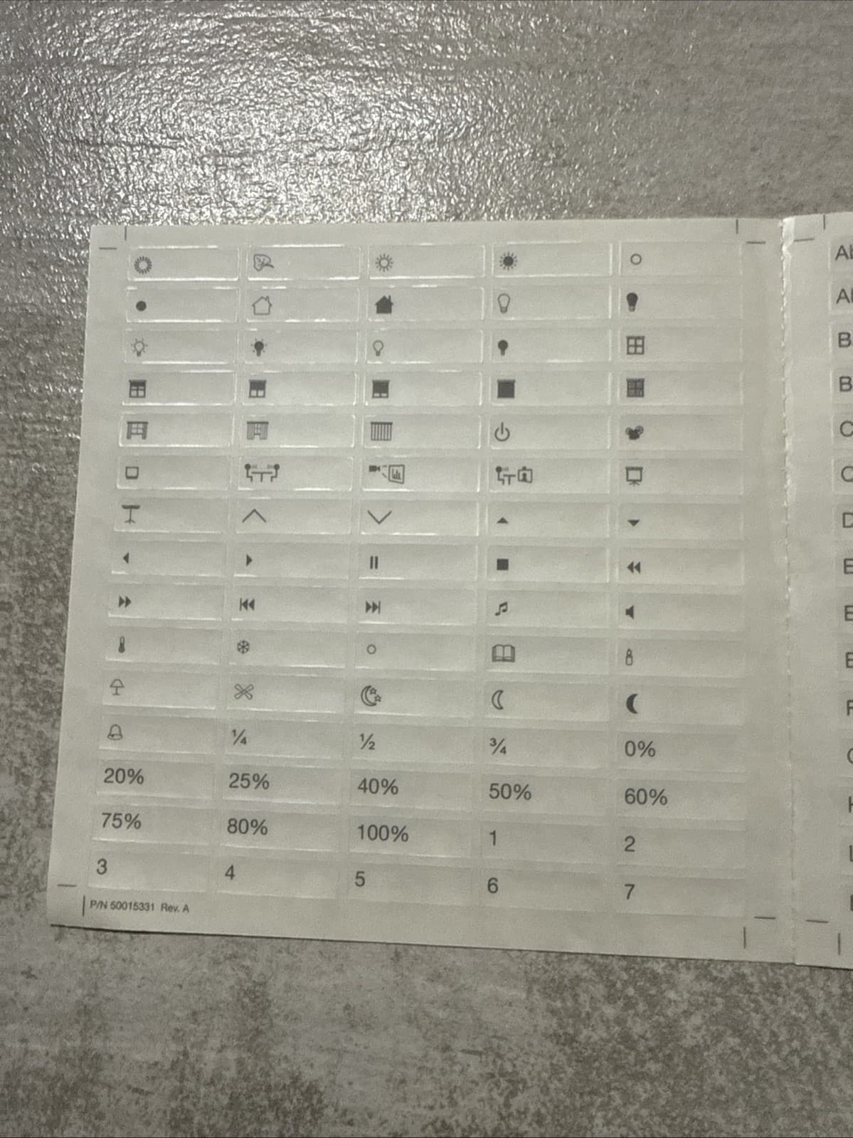 Lutron 50015331 Rev A See Touch Engraving / Stickers For Keypad - Image 2