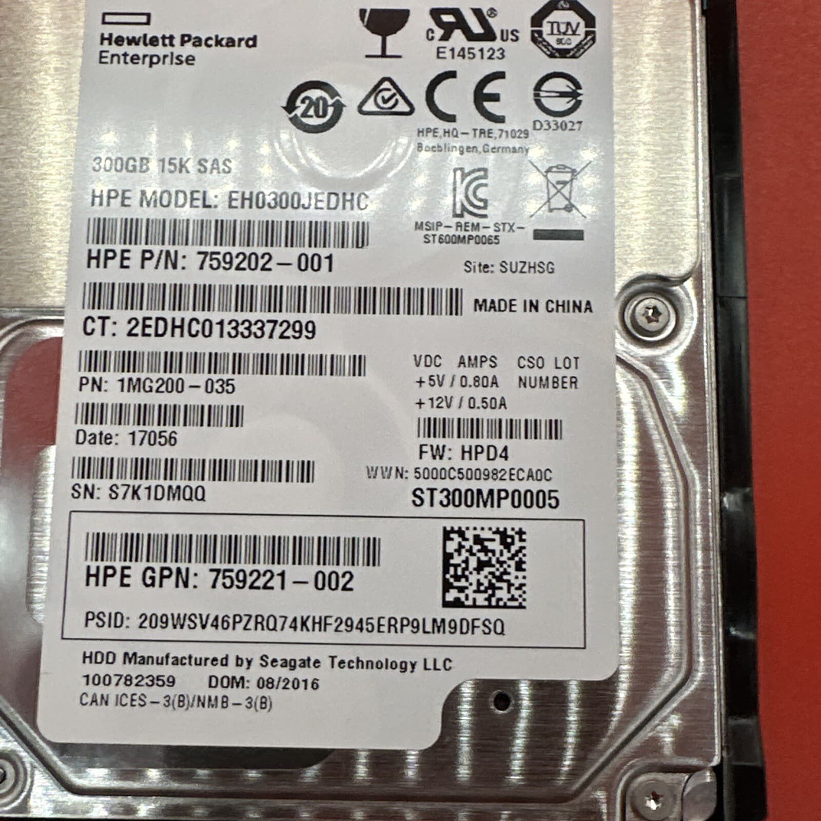 HP 861780-B21 300GB 15K SAS 12Gb/s 2.5 In HP Tray 862125-001 EH0300JEDHC Silver - Image 2