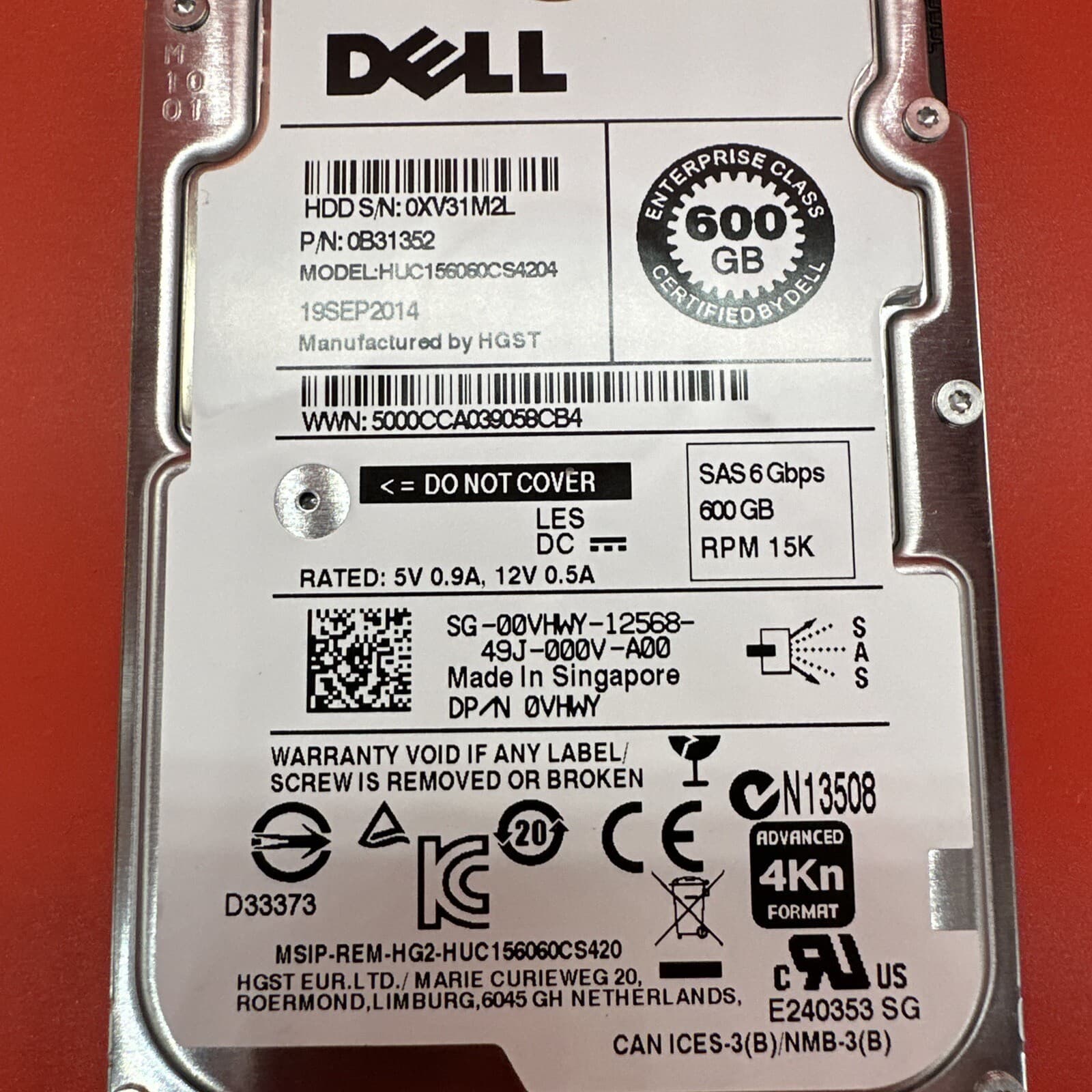Dell 00VHWY 0VHWY 600GB 15K SAS 2.5" Hard Drive HUC156060CS4204 Silver 0B31352 - Image 2