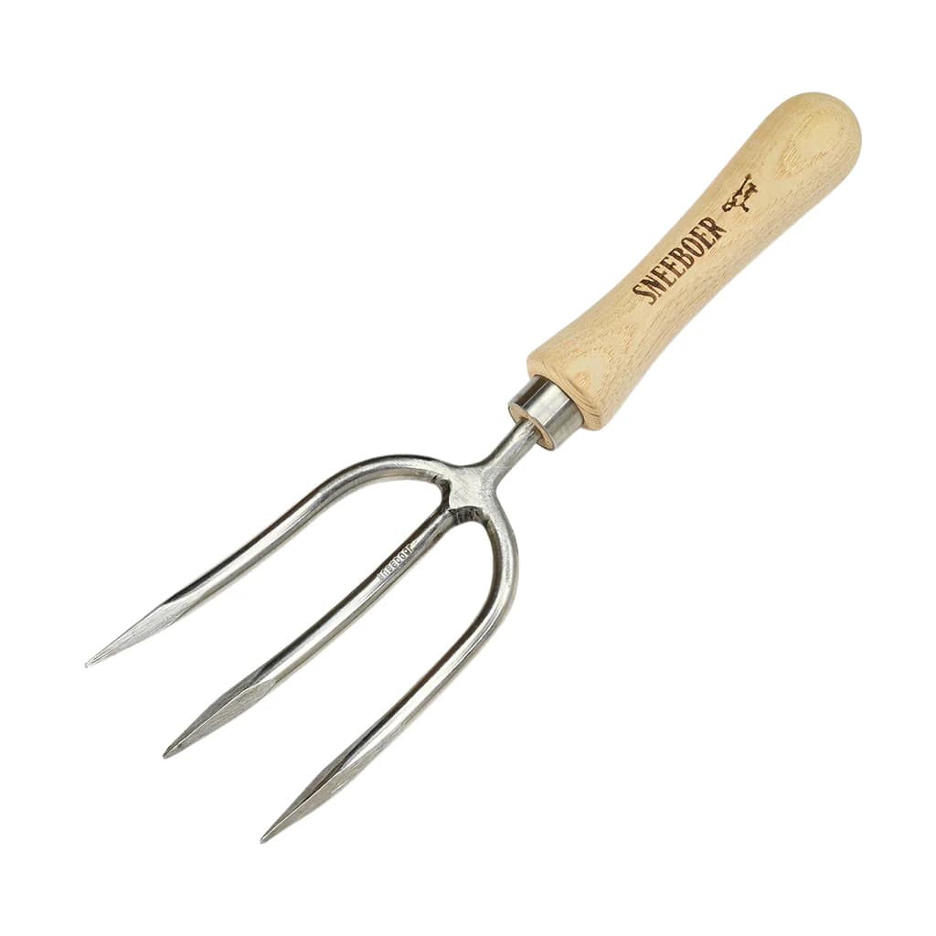 Sneeboer Round Tine Garden Hand Fork Stainless Steel Hand-Forged Ash Handle NEW