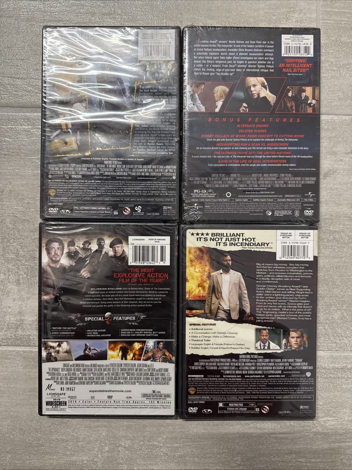 Lot Of 4 DVD Expendables Syriana The Dark Knight Interpreter - Brand New Sealed - Image 7