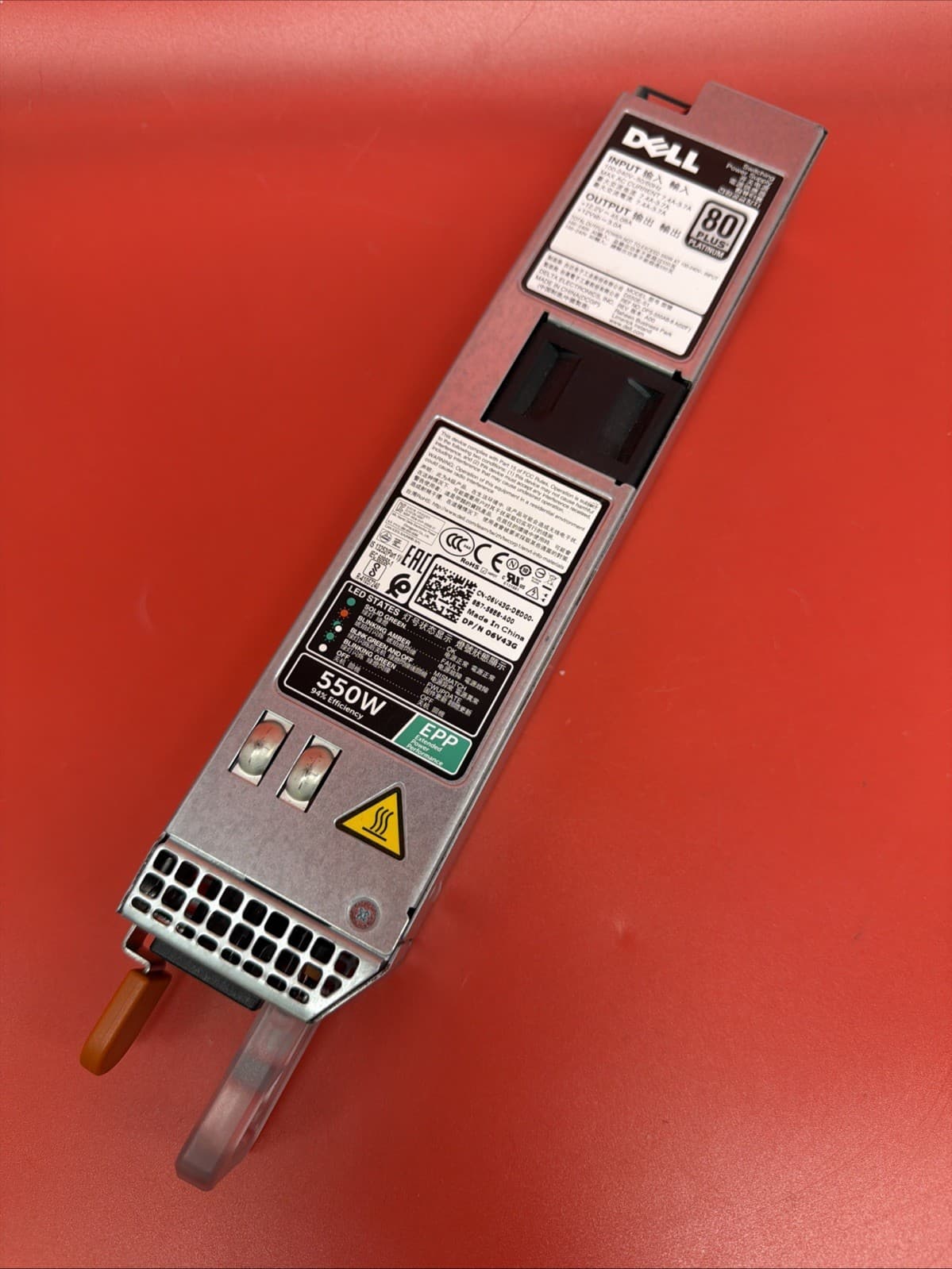 Dell 63V4G 063V4G 550w Hot Plug Silver Aluminum PowerEdge Power Supply