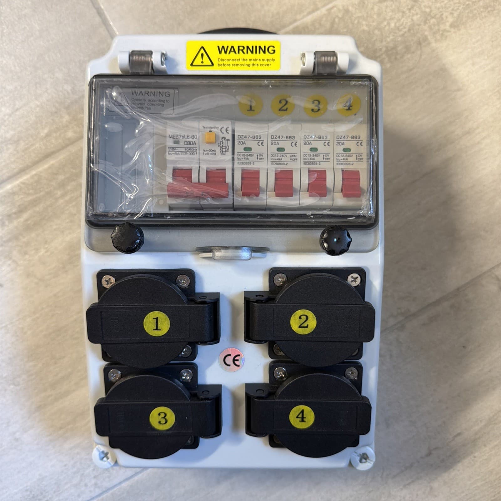 IEC60309 DIN VDE 0623 MEB7sLE-80 4 X DZ47-B63 4 Outlet Breaker