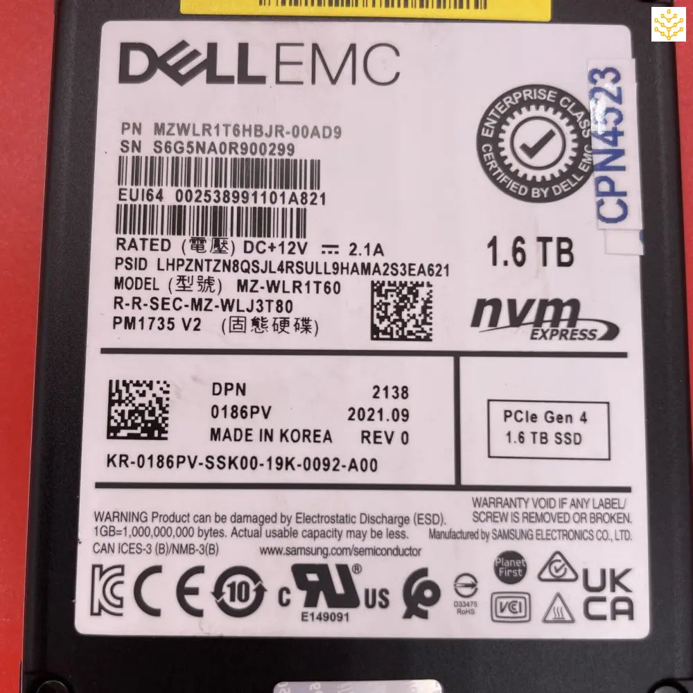 1.6TB Dell 186PV PCIe Gen4 SSD 2.5 MZWLR1T6HBJR PM1735 v2 - Computers/Tablets & Networking:Drives Storage & Blank