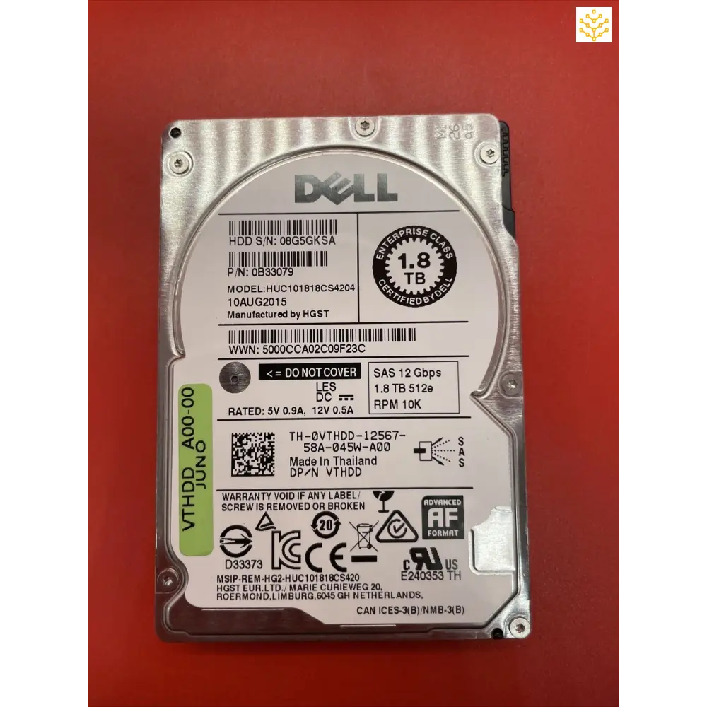 1.8TB SAS 12Gbps 512e 2.5 Dell VTHDD HUC101818CS4204 - 99% Health - Computers/Tablets & Networking:Drives Storage &