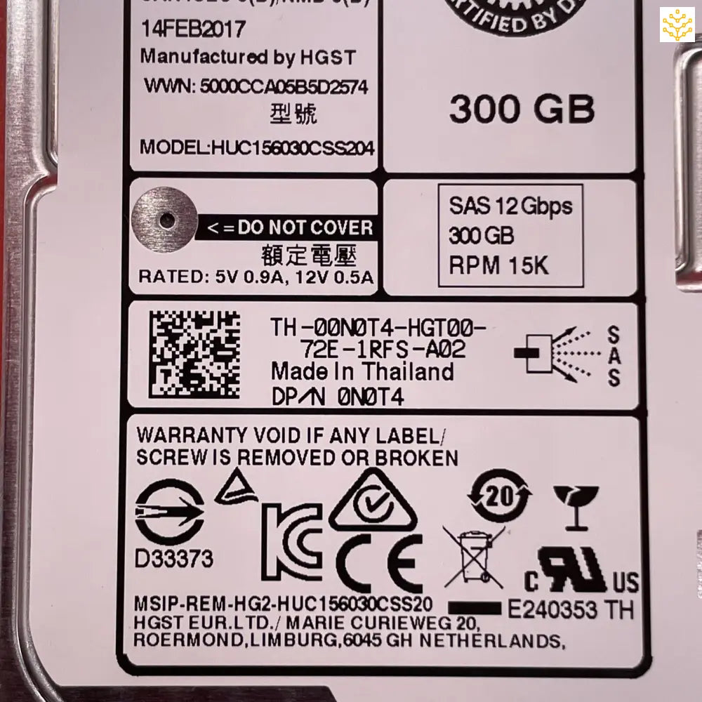 300GB SAS 12Gbps 2.5 Dell 0N0T4 - No Tray - Computers/Tablets & Networking:Drives Storage & Blank Media:Hard Drives