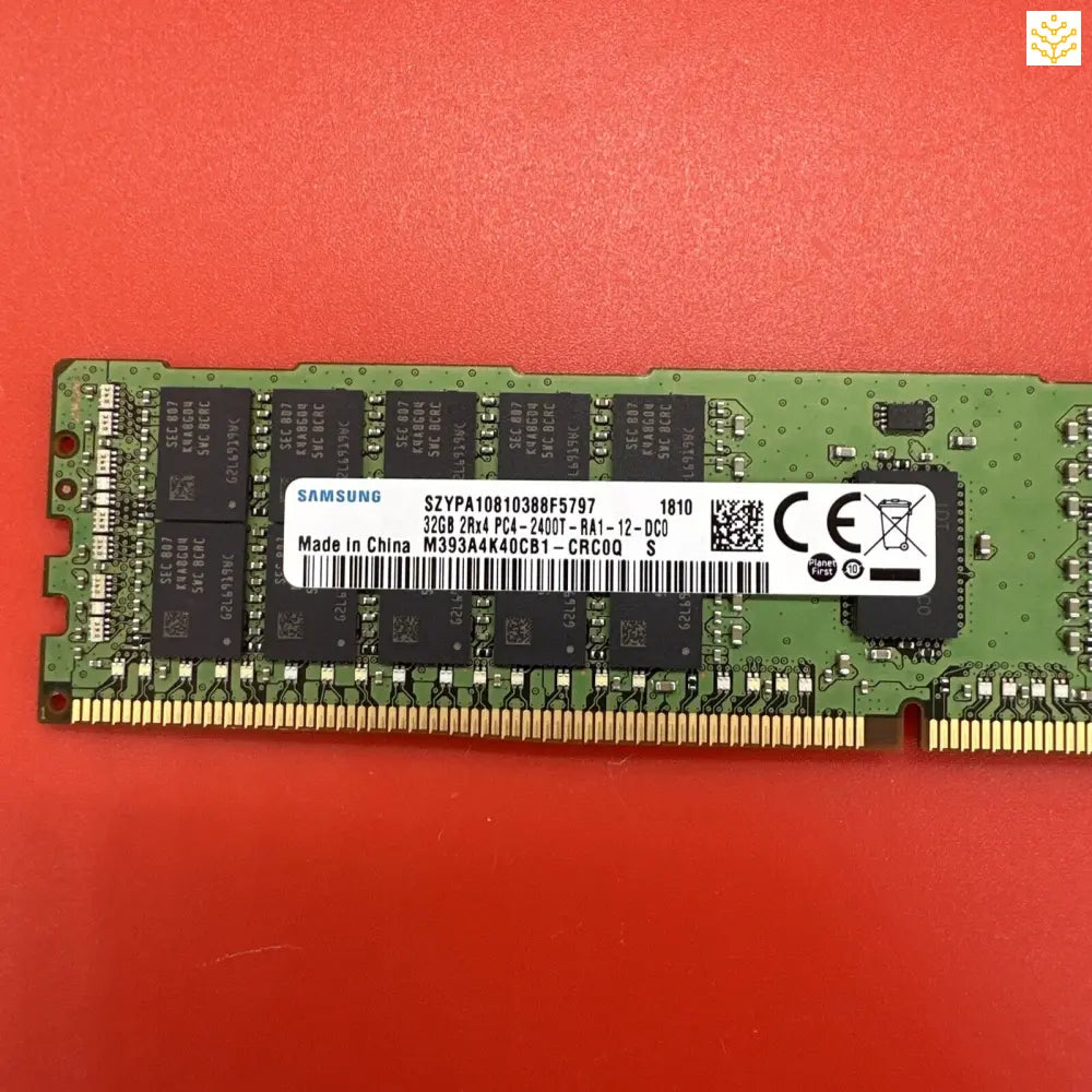 Samsung DDR4 RAM memory module with black chips mounted on a green circuit board.