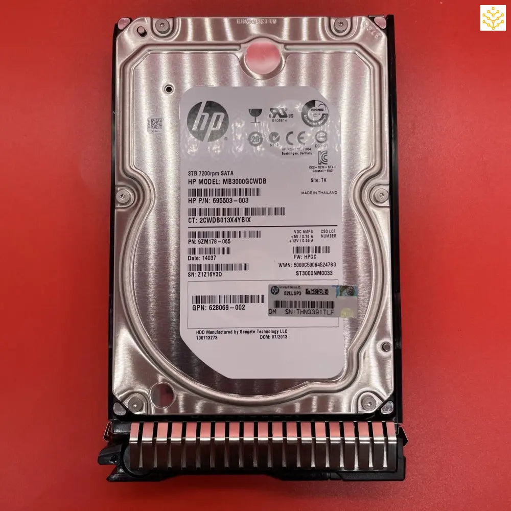 3TB 7.2K SATA MB3000GCWDB 695503-003 9ZM178-065 628182 3.5” In HPe Tray - Computers/Tablets & Networking:Drives