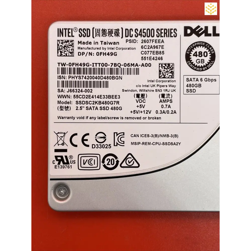 480GB SATA 6Gbs 2.5” Dell FH49G SSDSC2KB480G7R DC S4500 Solid State Drive - Computers/Tablets & Networking:Drives