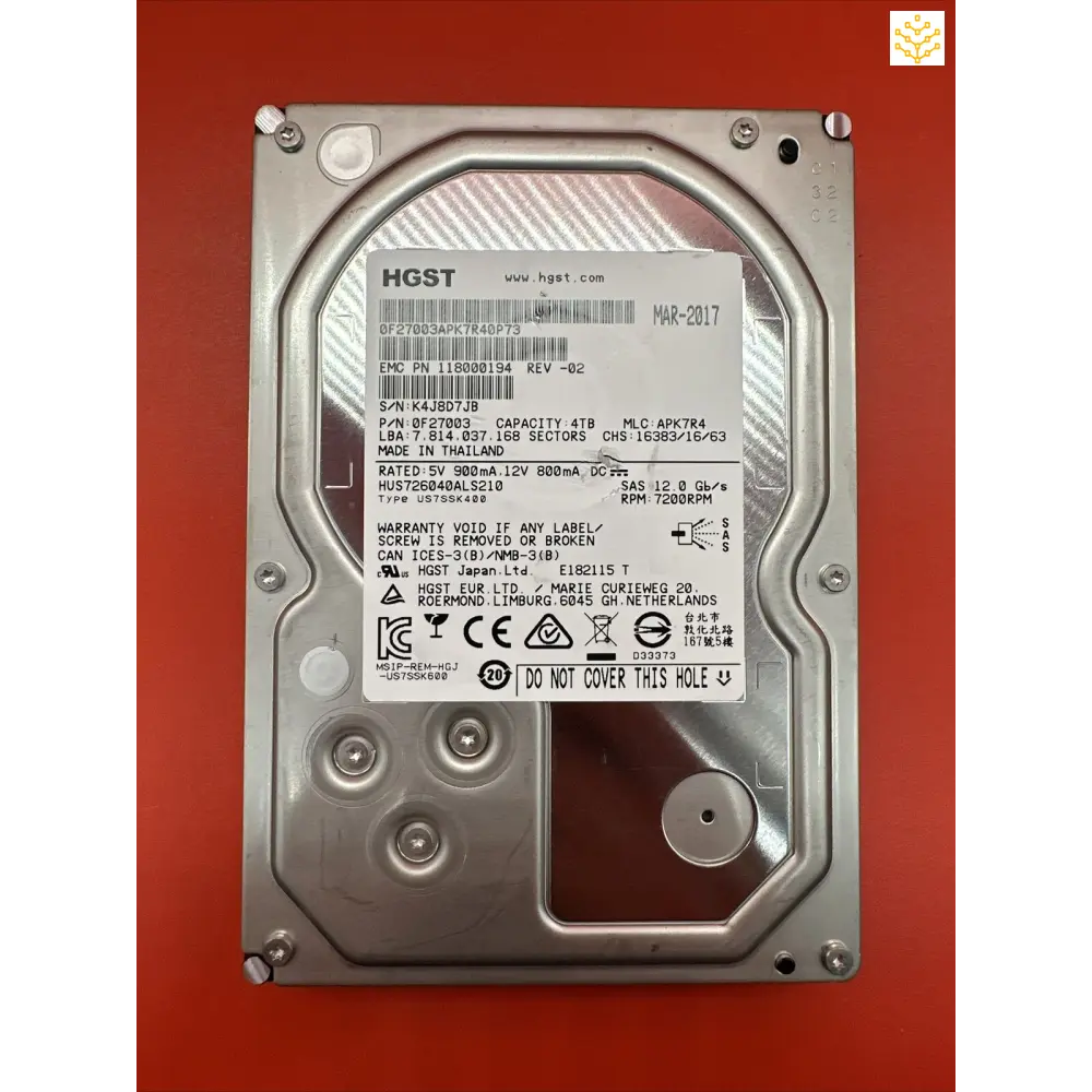 4TB HGST HUS726040ALS210 4TB SAS 7.2 3.5 0F27003 118000194 - Computers/Tablets & Networking:Drives Storage & Blank