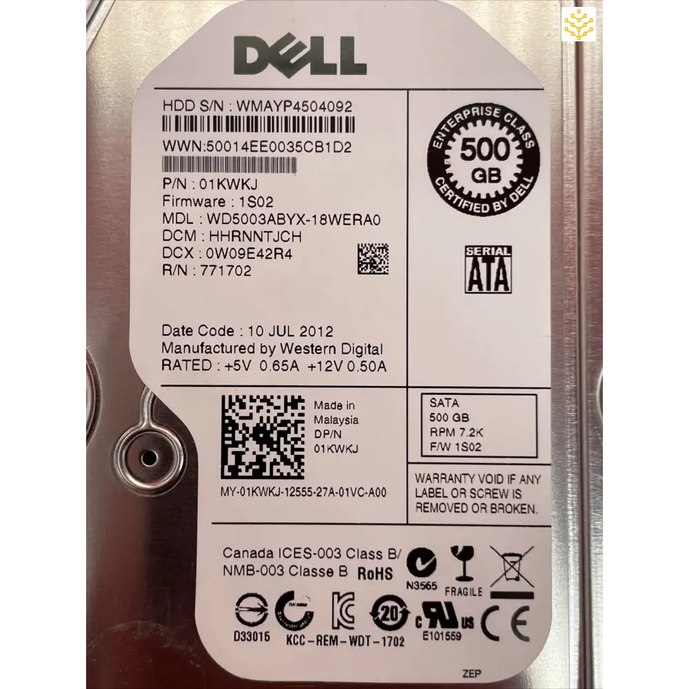 500GB SATA 3.5 7.2K Dell 1KWKJ WD5003ABYX Hard Disk Drive - Computers/Tablets & Networking:Drives Storage & Blank