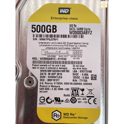 500GB SATA 64MB Cache 7.2K 3.5 WD WD5003ABYZ-011FA0 Hard Disk Drive - Computers/Tablets & Networking:Drives Storage &